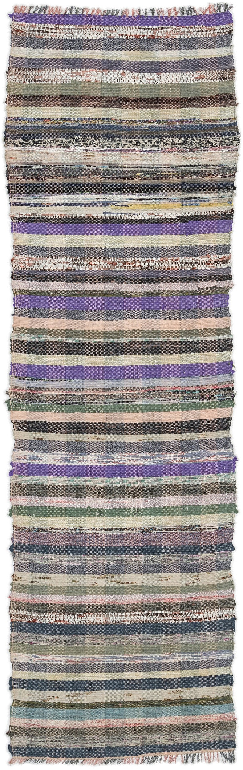 Girit Grey Striped Wool Handmade Area Rug 2'2" x 7'1"
