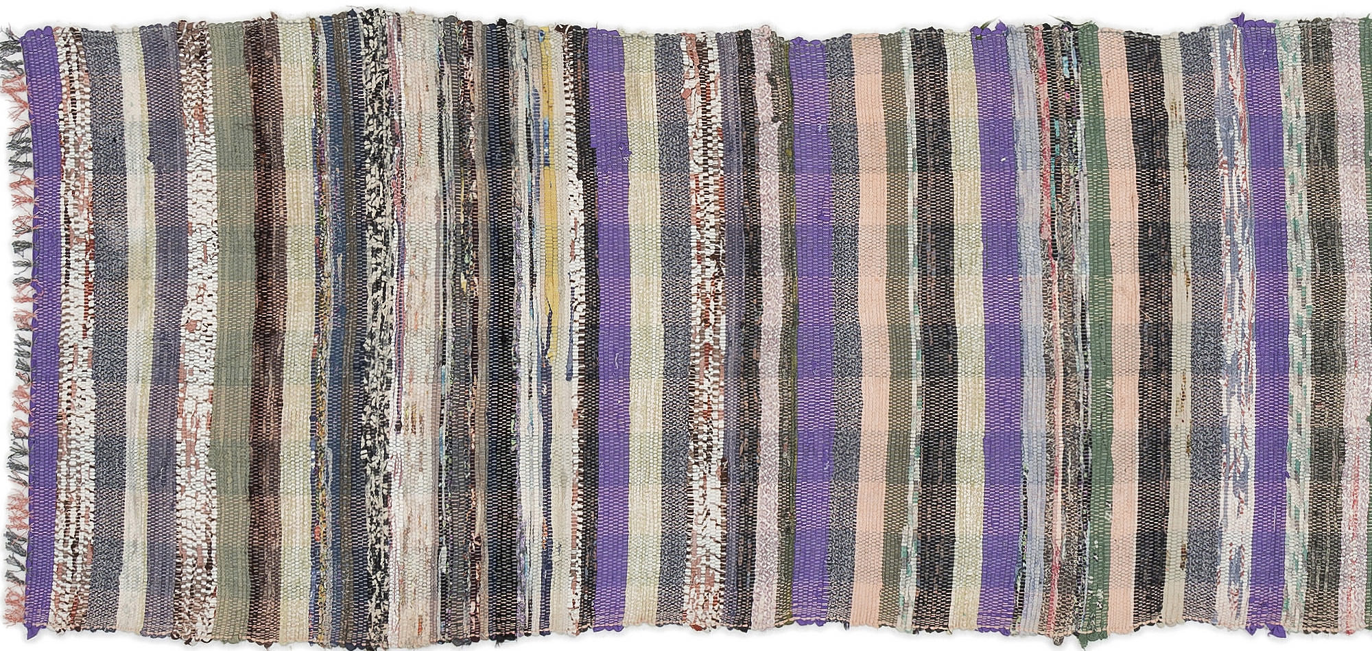 Girit Grey Striped Wool Handmade Area Rug 2'2" x 7'1"