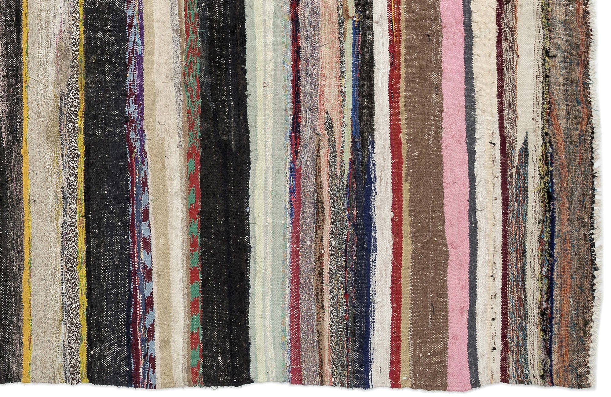 Girit Beige Striped Wool Handmade Area Rug 5'9" x 11'1"