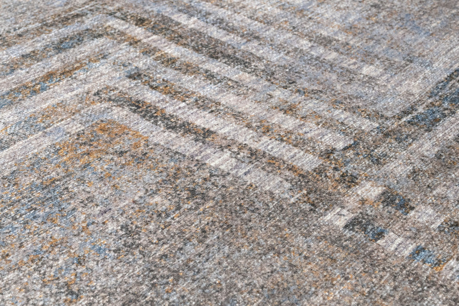 Geometric Area Rug - Grey Cotton Chenille Digital Print Carpet for Modern Living Room
