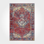 Vintage Chenille Area Rug – Washable Non Slip Red Cotton Polyester Carpet