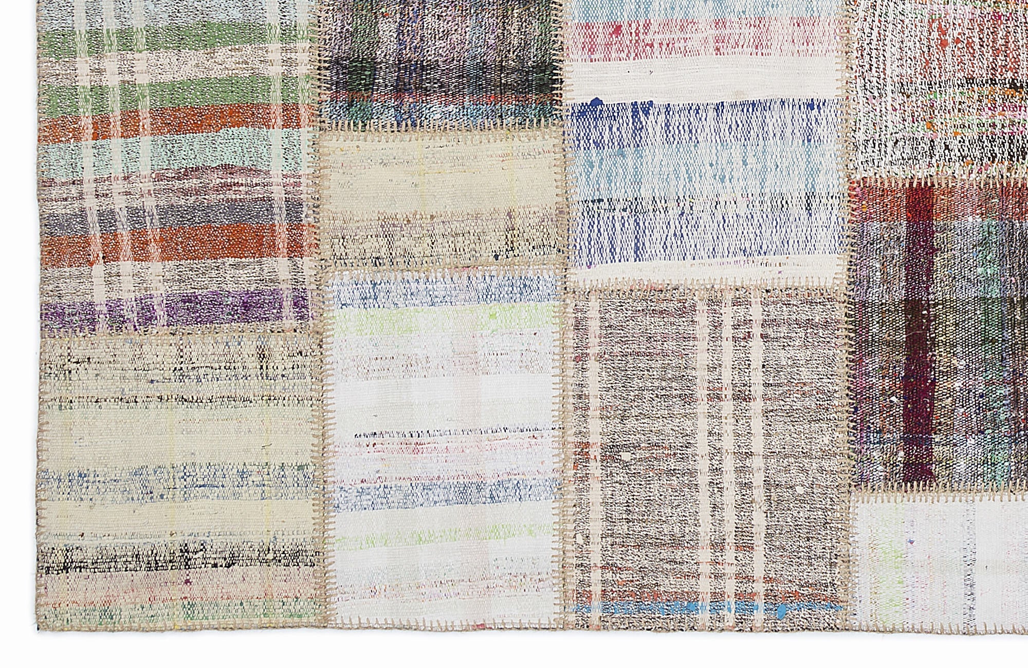 Teselya 1003 Beige Striped Wool Handmade Area Rug 5'3" x 7'7"