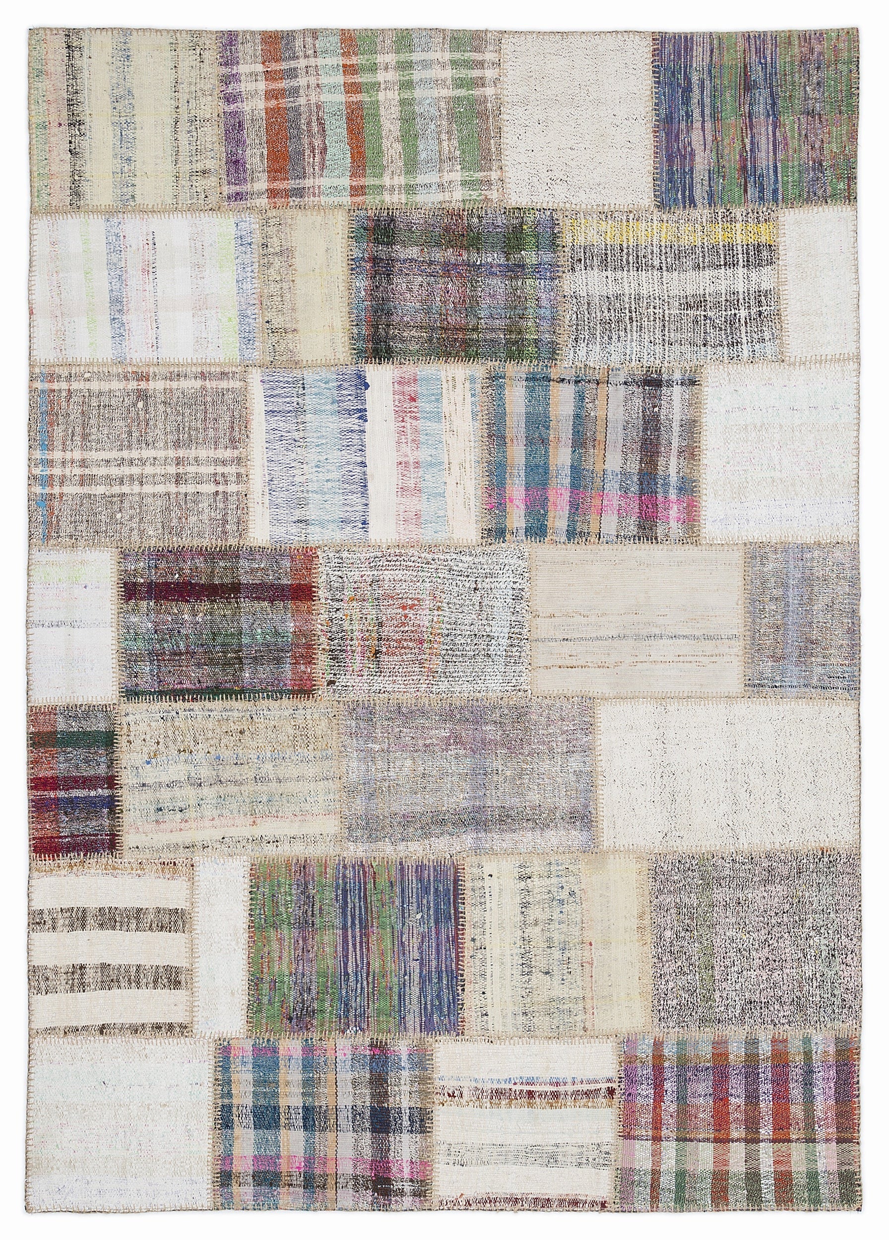 Teselya 1003 Beige Striped Wool Handmade Area Rug 5'3" x 7'7"
