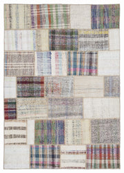 Teselya 1003 Beige Striped Wool Handmade Area Rug 5'3" x 7'7"