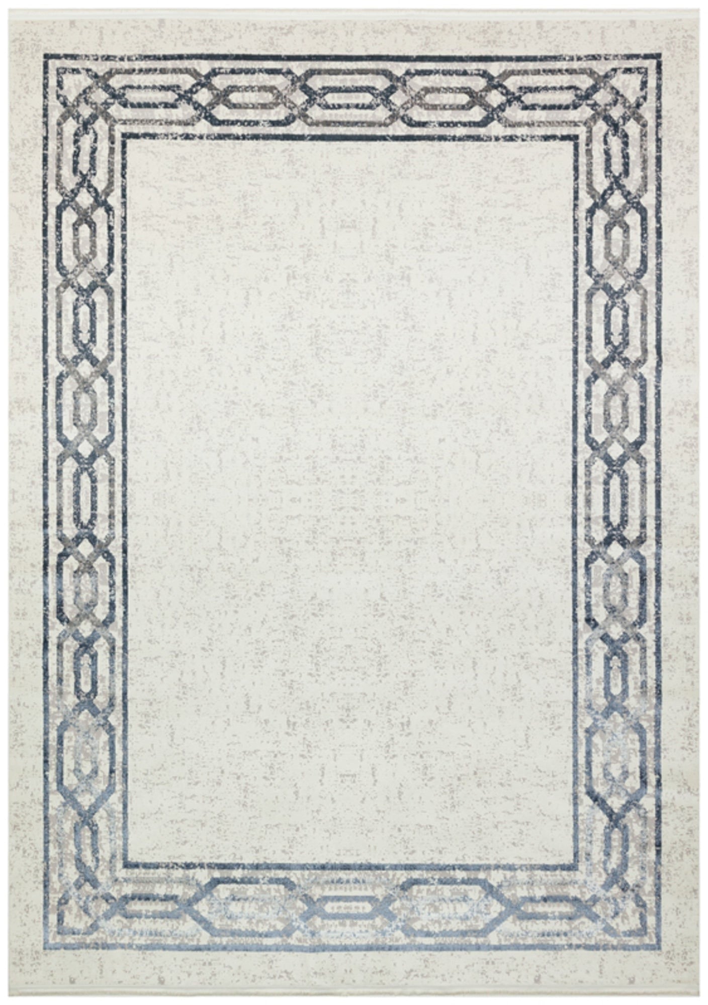 Machine Made Area Rug – Grey Blue Frame Style Cotton Woven Carpet for Living Room