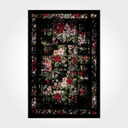 Black Floral Area Rug – Washable Non Slip Chenille Cotton Carpet with Floral Pattern