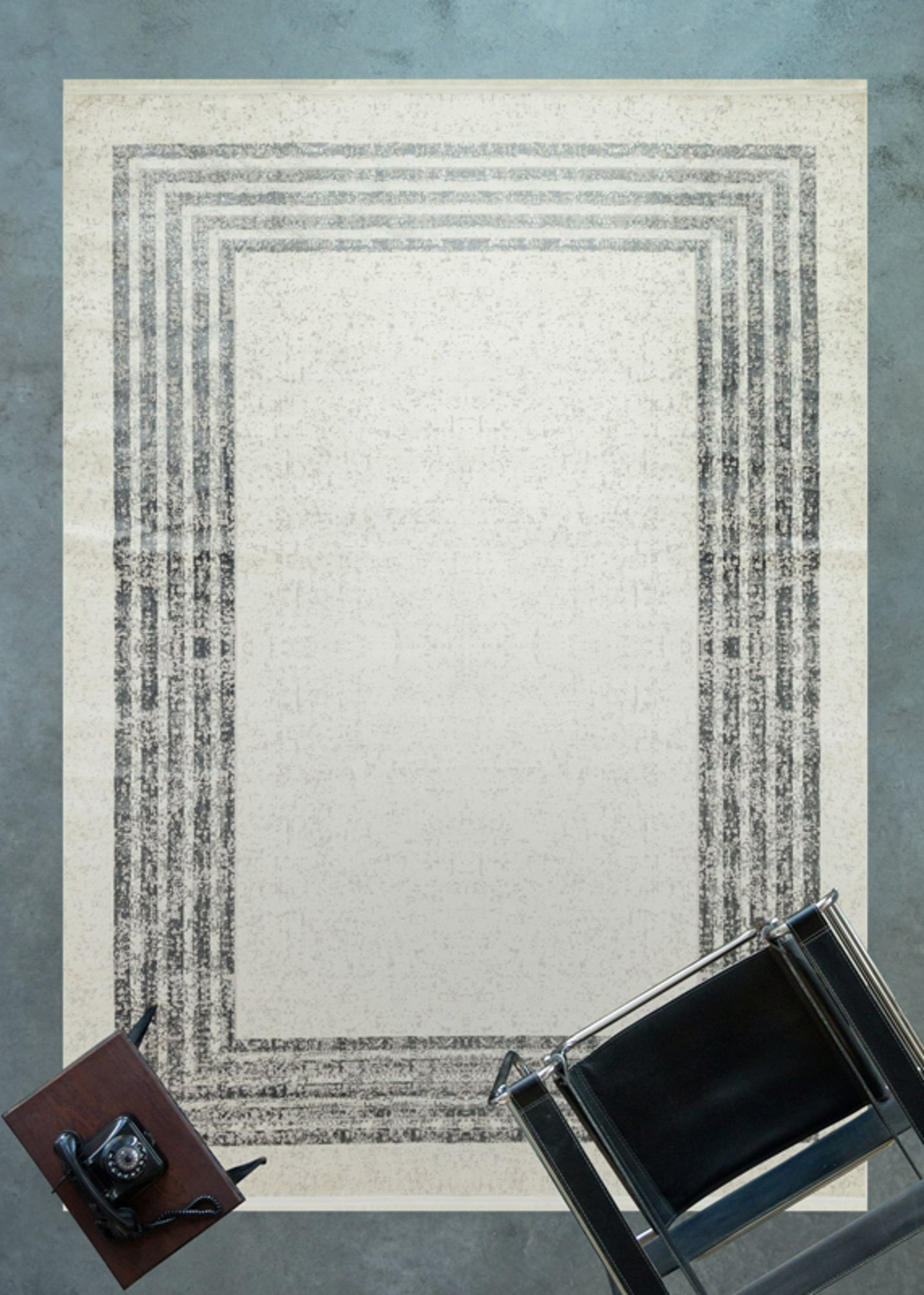 Machine Made Area Rug – Grey Frame Cotton Woven Carpet for Living Room