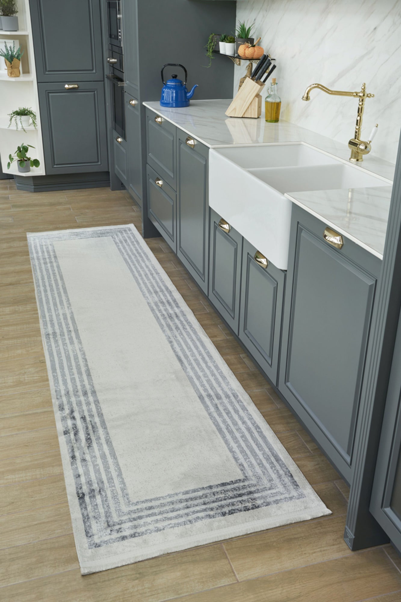 Machine Made Area Rug – Grey Frame Cotton Woven Carpet for Living Room