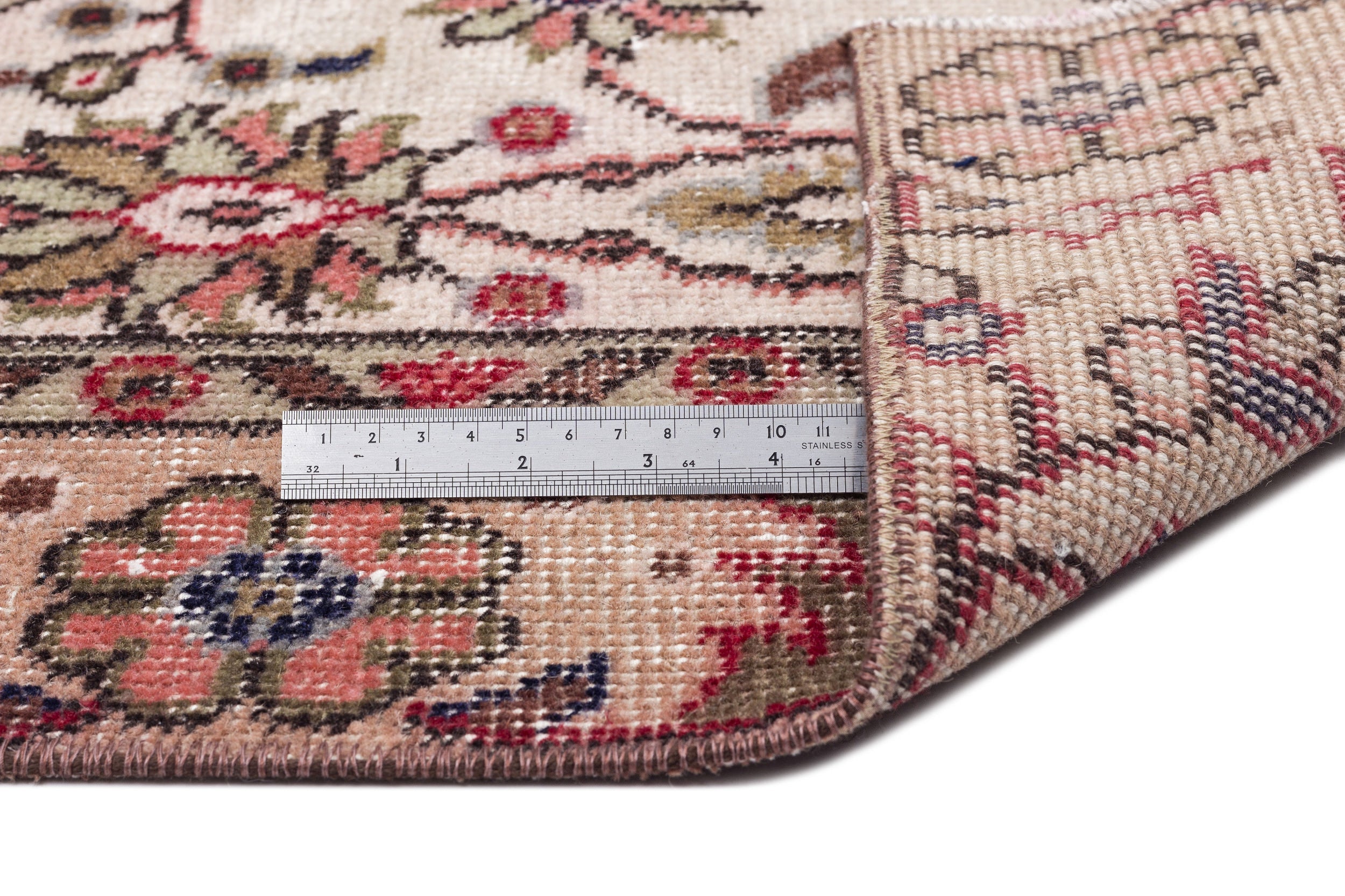 Atina Beige Vintage Wool Handmade Area Rug 5'3" x 9'4"