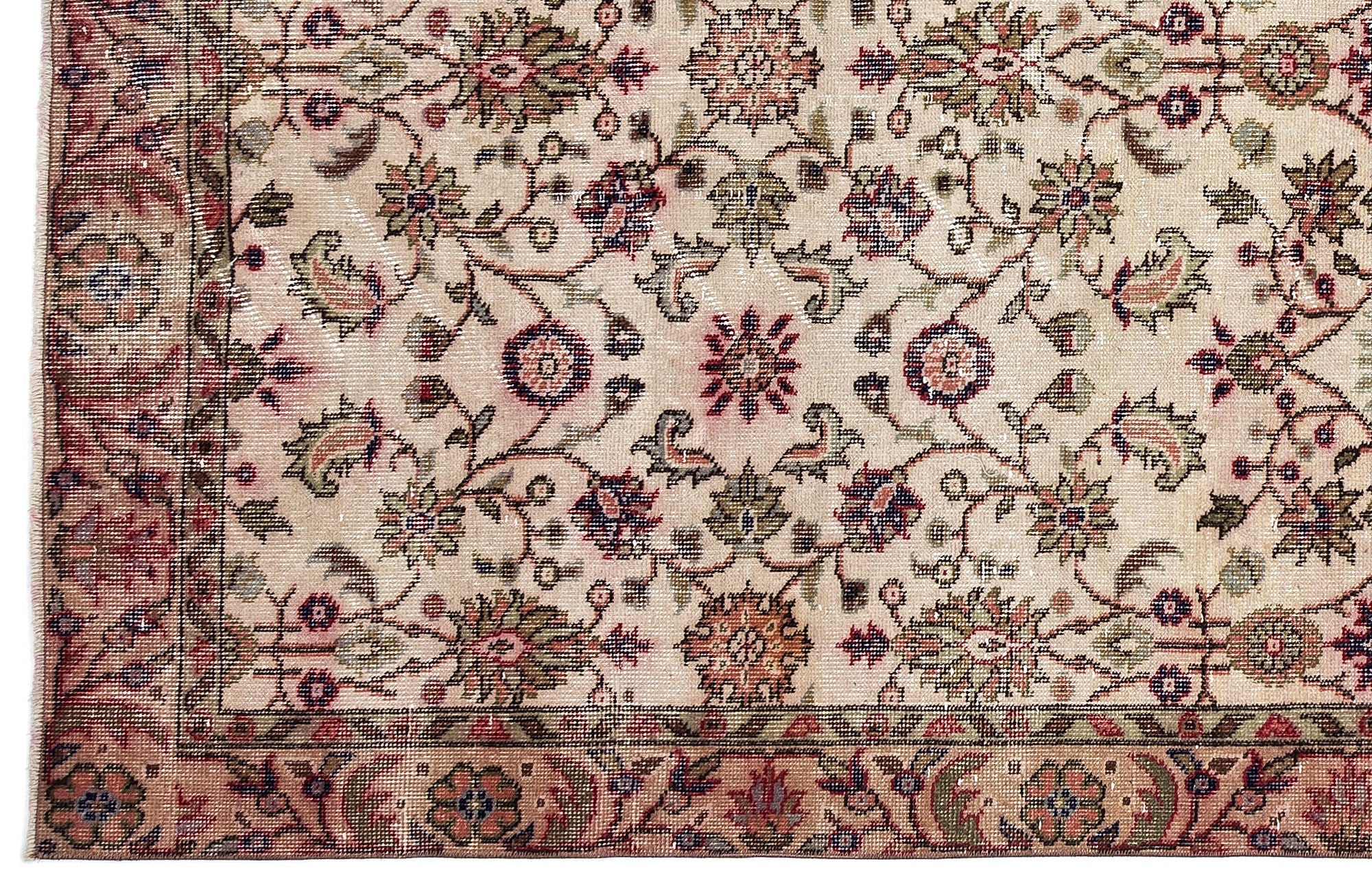 Atina Beige Vintage Wool Handmade Area Rug 5'3" x 9'4"