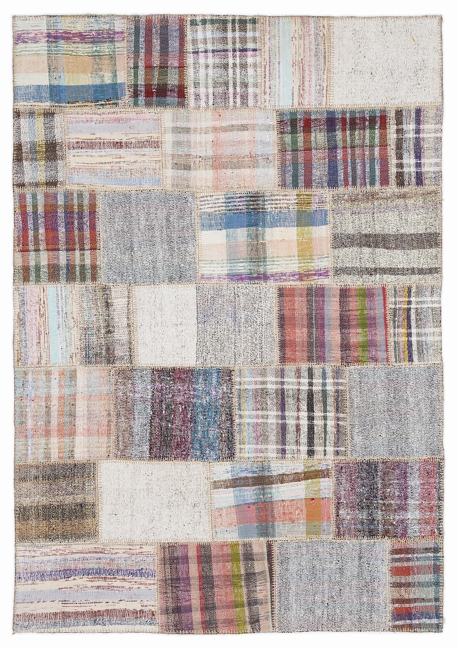 Teselya 1010 Beige Striped Wool Handmade Area Rug 5'3" x 7'7"