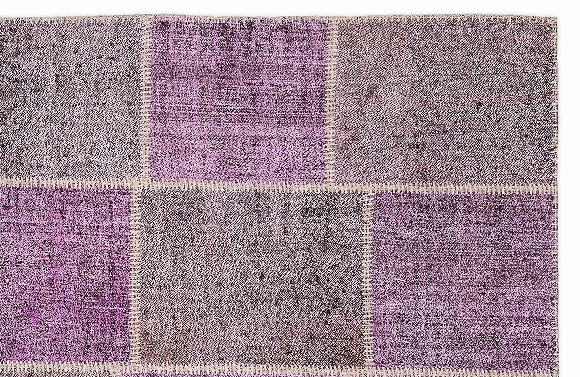 Teselya 1012 Purple Patchwork Wool Handmade Area Rug 5'3" x 7'7"