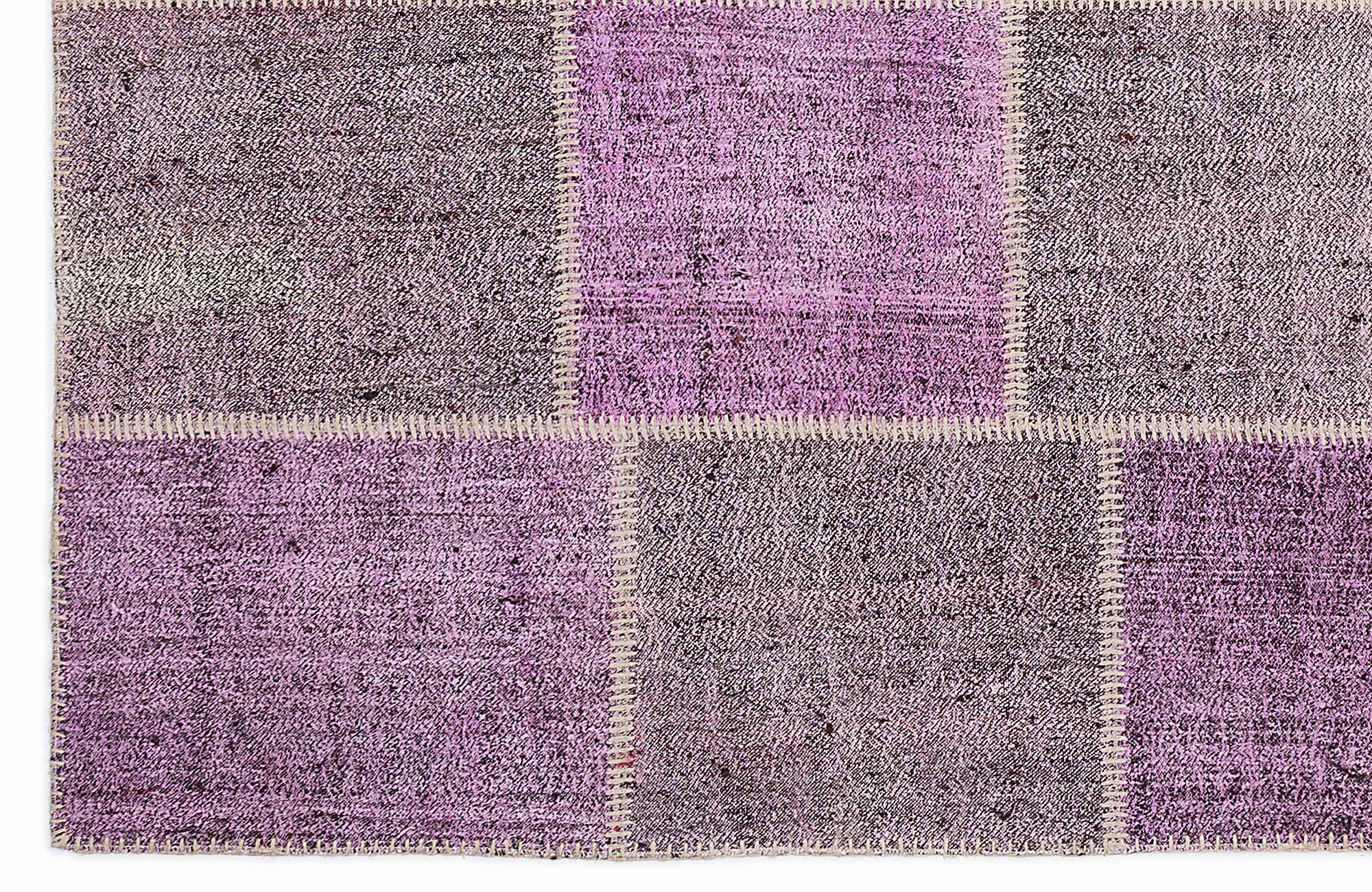 Teselya 1012 Purple Patchwork Wool Handmade Area Rug 5'3" x 7'7"