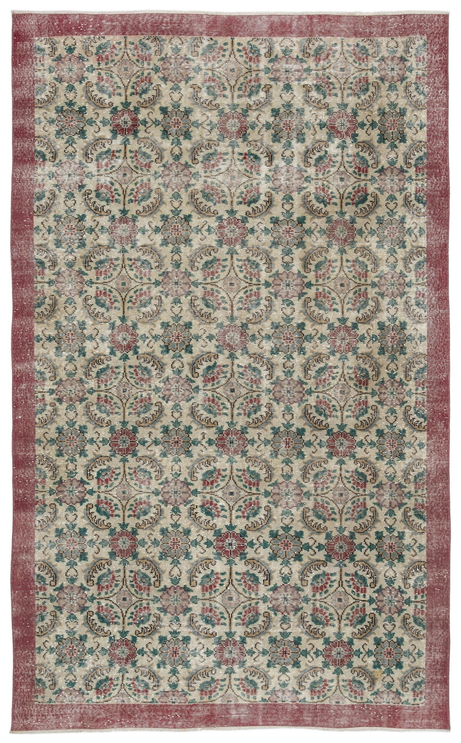 Atina Cream Vintage Wool Handmade Area Rug 5'11" x 9'8"