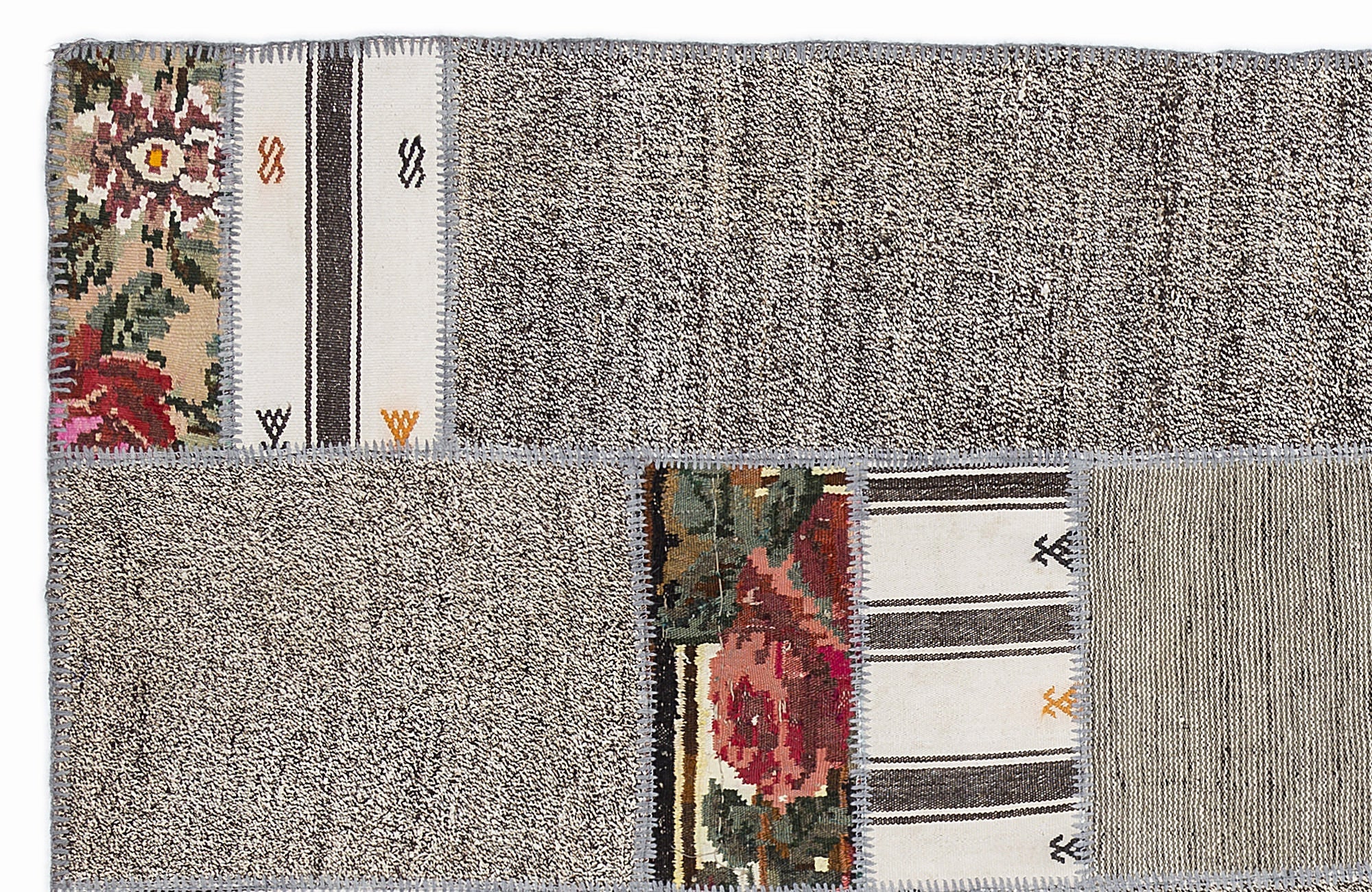 Teselya 1015 White Floral Wool Handmade Area Rug 5'3" x 7'7"