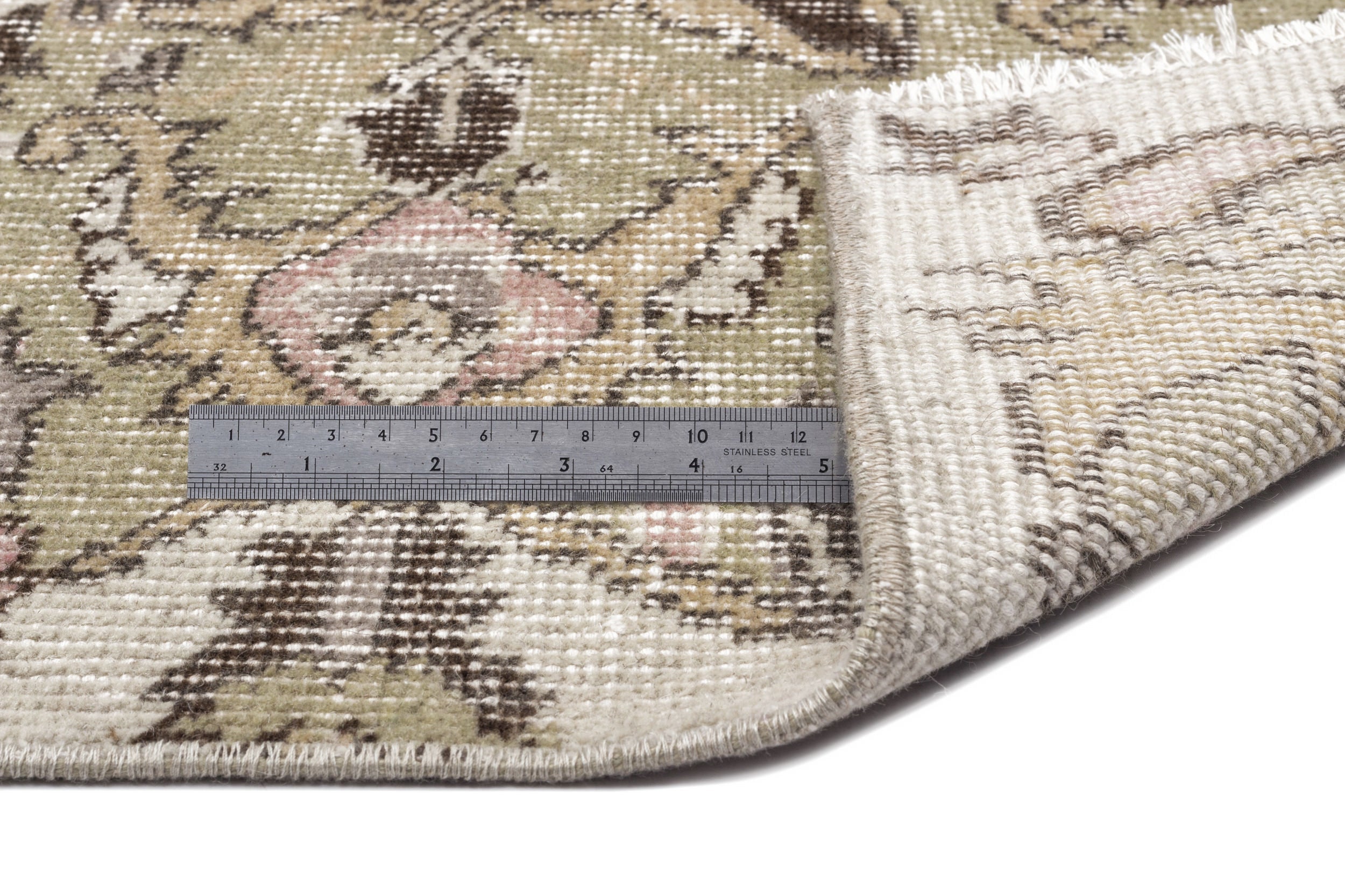 Atina Beige Vintage Wool Handmade Area Rug 5'9" x 9'0"