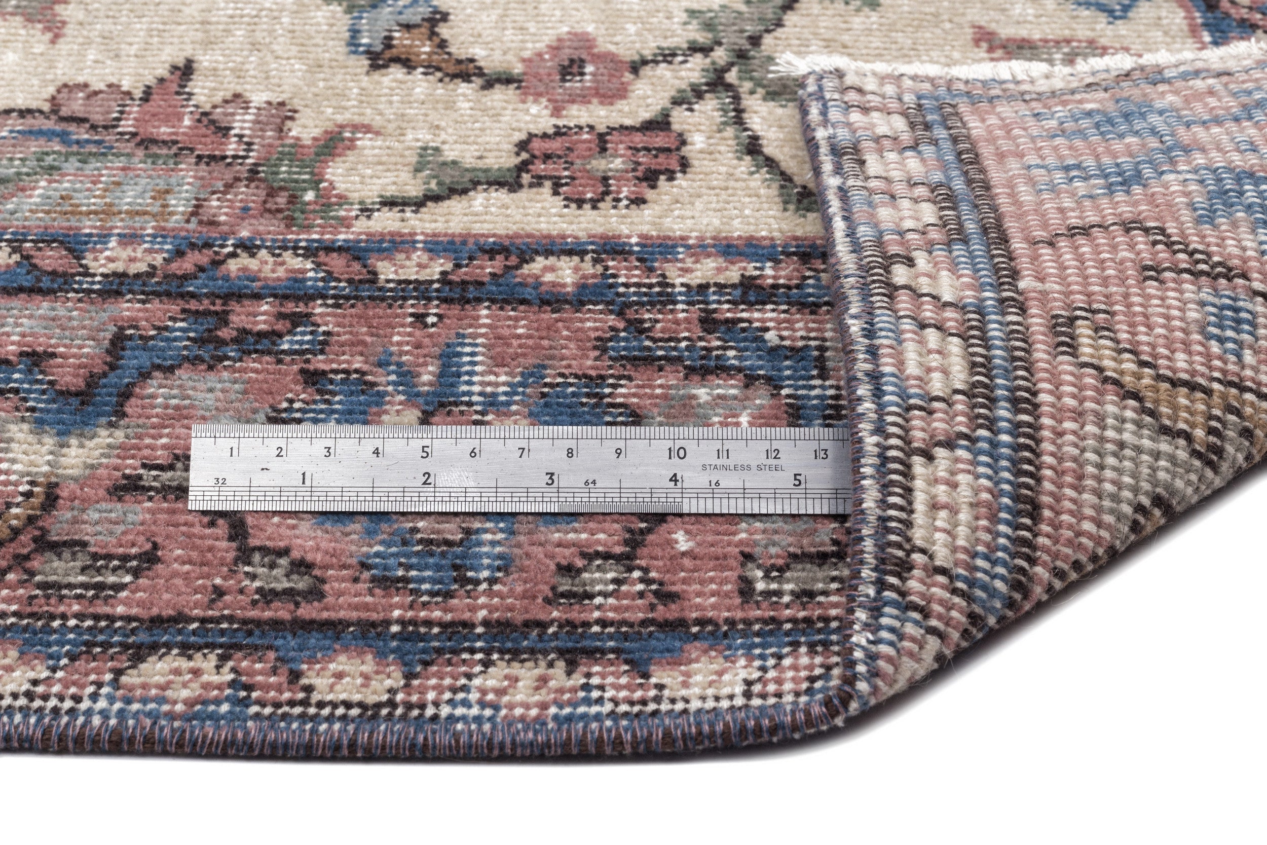 Atina Cream Vintage Wool Handmade Area Rug 4'8" x 9'10"
