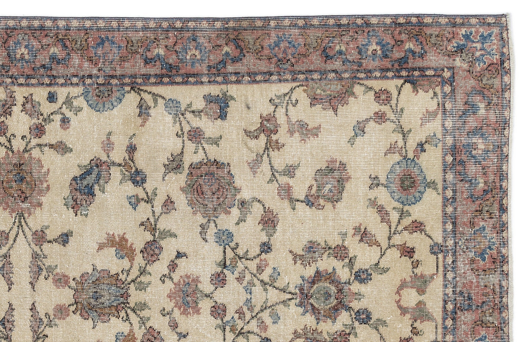 Atina Cream Vintage Wool Handmade Area Rug 4'8" x 9'10"