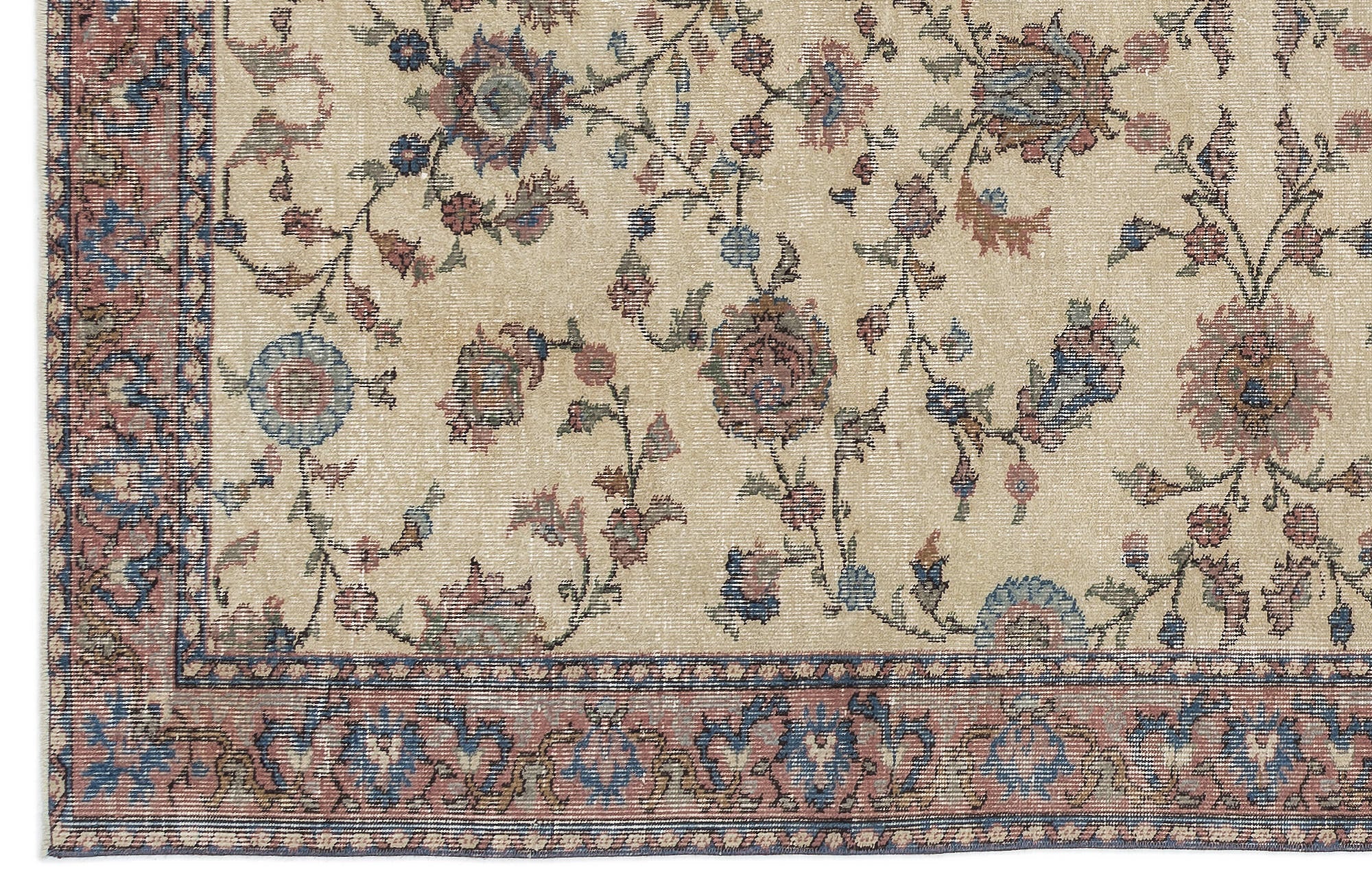 Atina Cream Vintage Wool Handmade Area Rug 4'8" x 9'10"