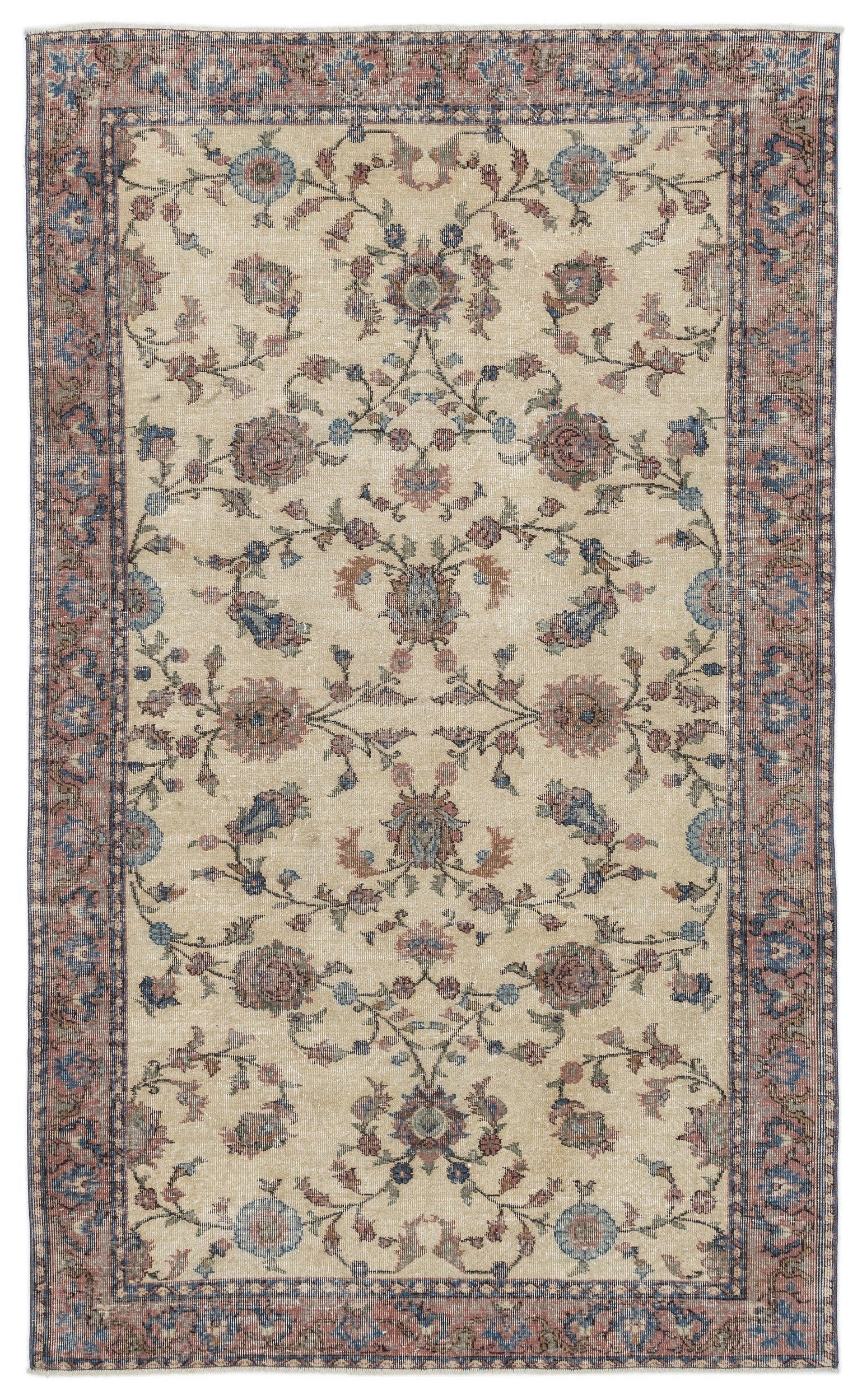 Atina Cream Vintage Wool Handmade Area Rug 4'8" x 9'10"