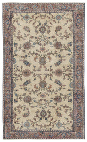 Atina Cream Vintage Wool Handmade Area Rug 4'8" x 9'10"