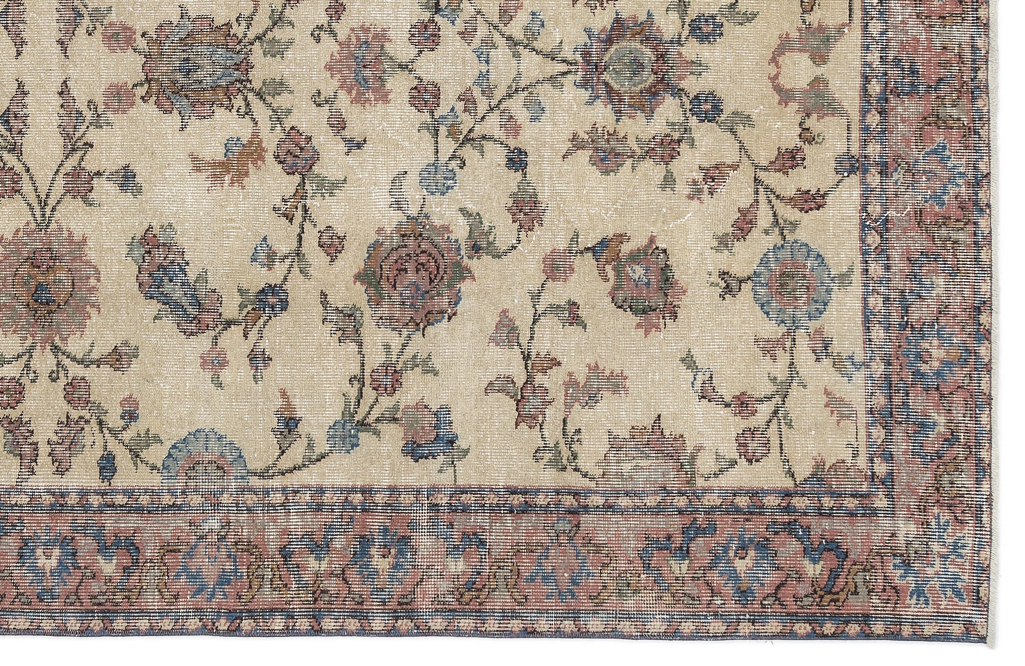 Atina Cream Vintage Wool Handmade Area Rug 4'8" x 9'10"