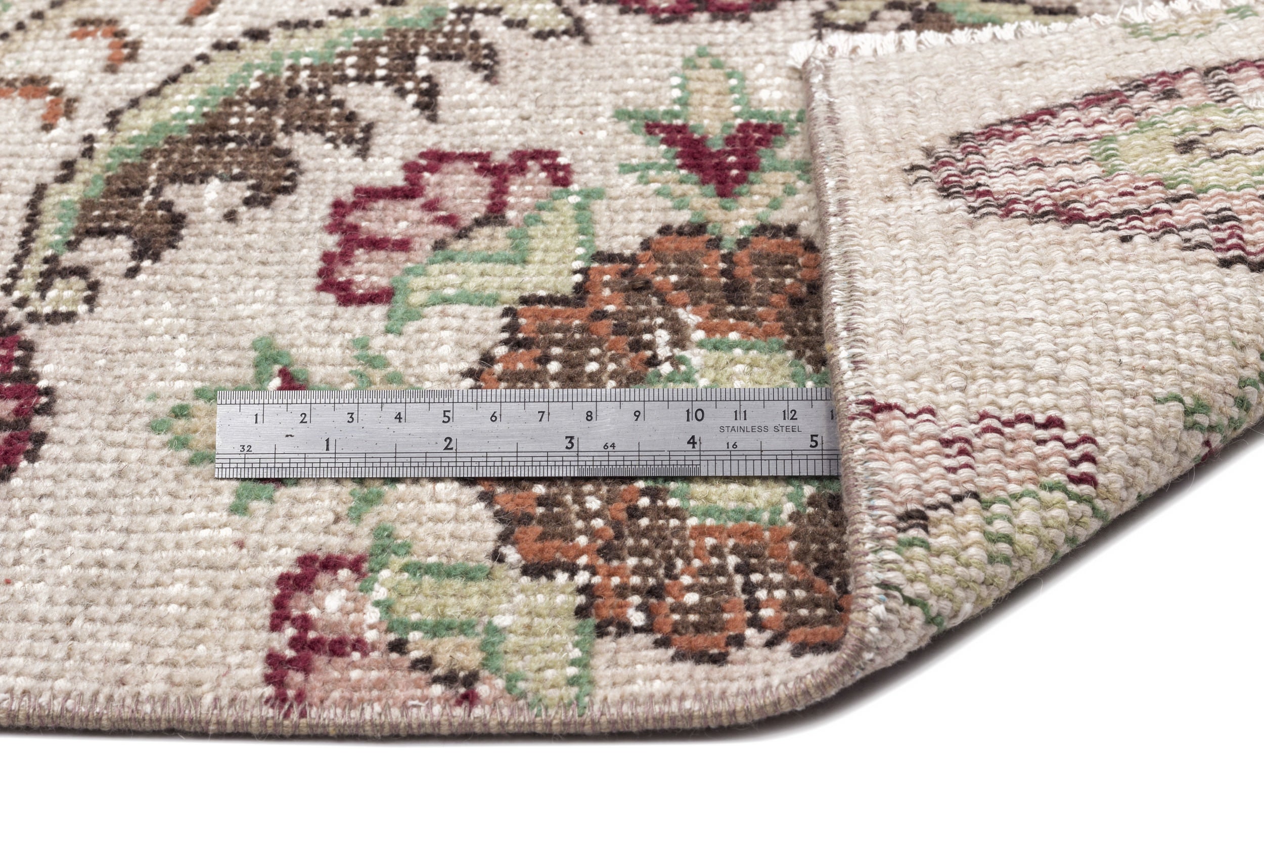 Atina Cream Vintage Wool Handmade Area Rug 4'6" x 8'3"