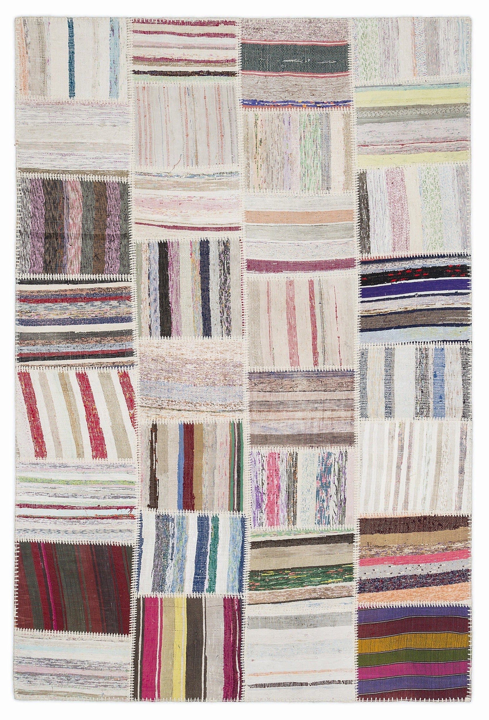 Teselya 1022 Beige Striped Wool Handmade Area Rug 5'3" x 7'7"