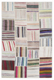 Teselya 1022 Beige Striped Wool Handmade Area Rug 5'3" x 7'7"