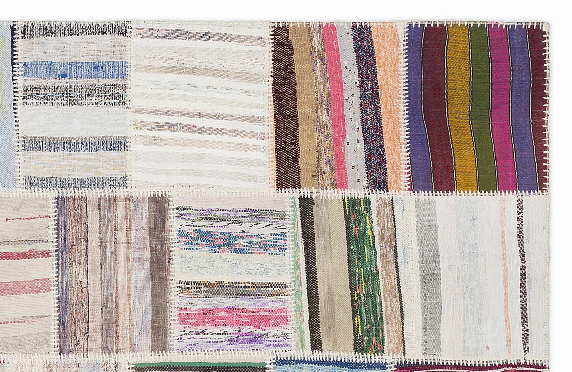 Teselya 1022 Beige Striped Wool Handmade Area Rug 5'3" x 7'7"