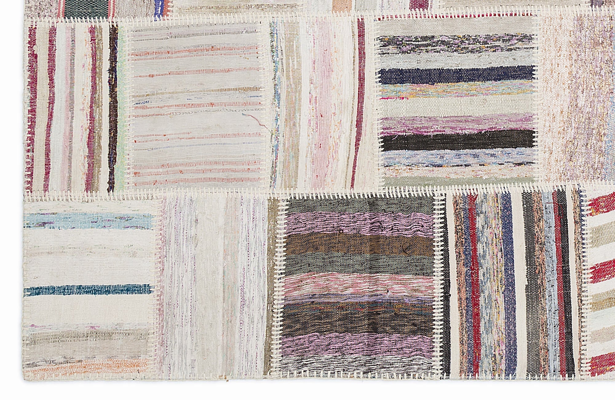 Teselya 1022 Beige Striped Wool Handmade Area Rug 5'3" x 7'7"