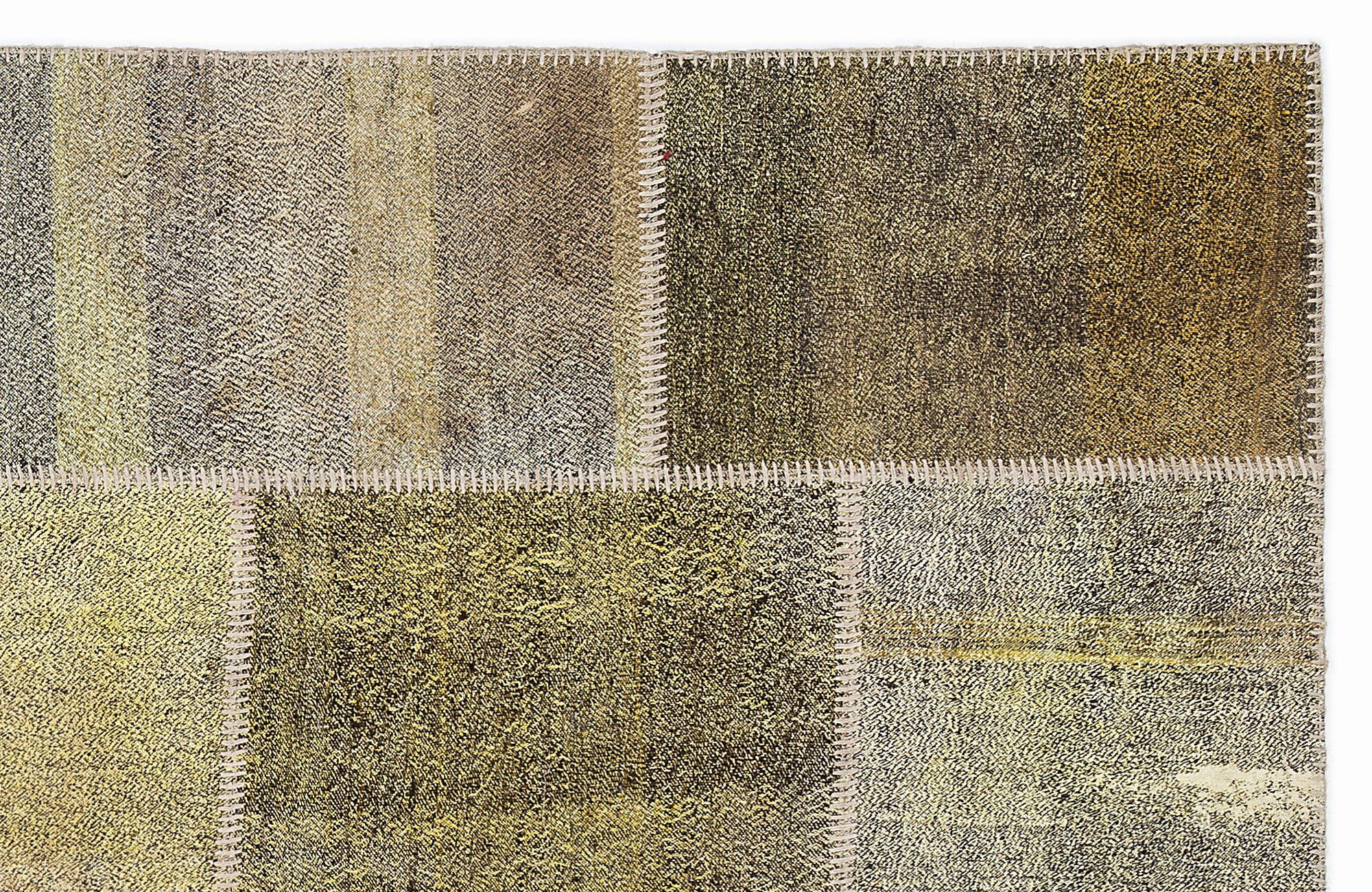 Teselya 1024 Yellow Patchwork Wool Handmade Area Rug 5'3" x 7'7"