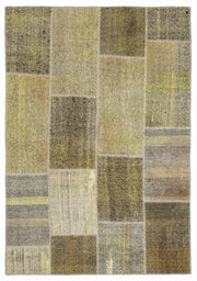 Teselya 1024 Yellow Patchwork Wool Handmade Area Rug 5'3" x 7'7"
