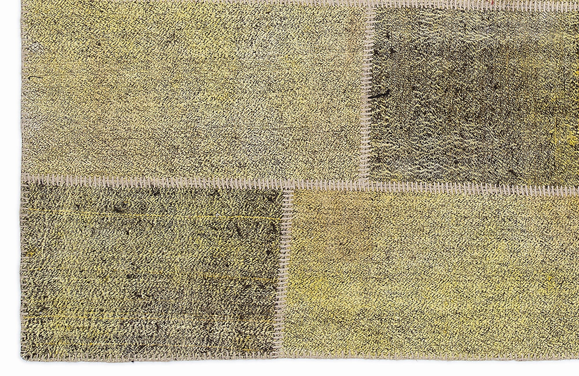 Teselya 1024 Yellow Patchwork Wool Handmade Area Rug 5'3" x 7'7"