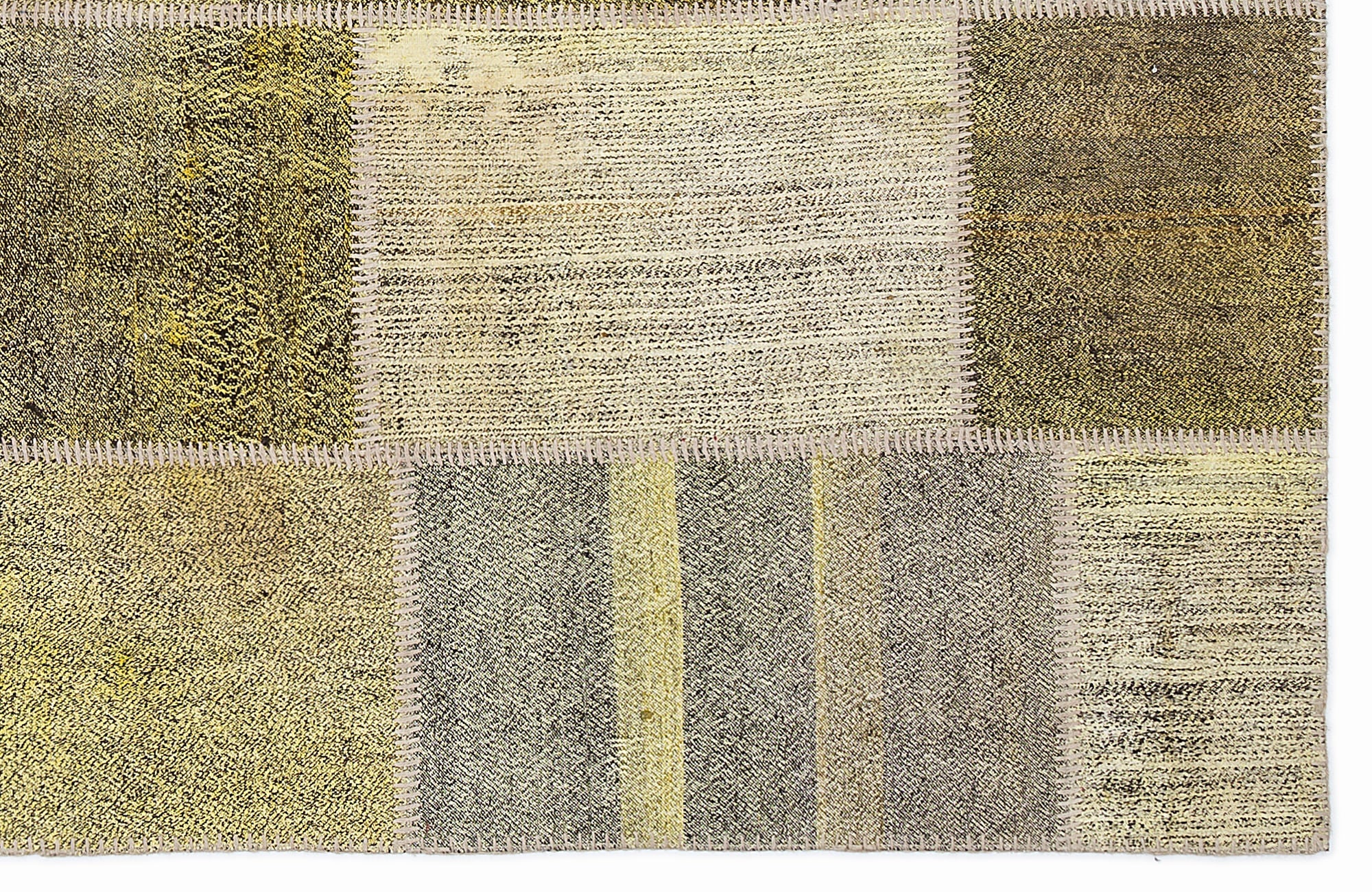 Teselya 1024 Yellow Patchwork Wool Handmade Area Rug 5'3" x 7'7"