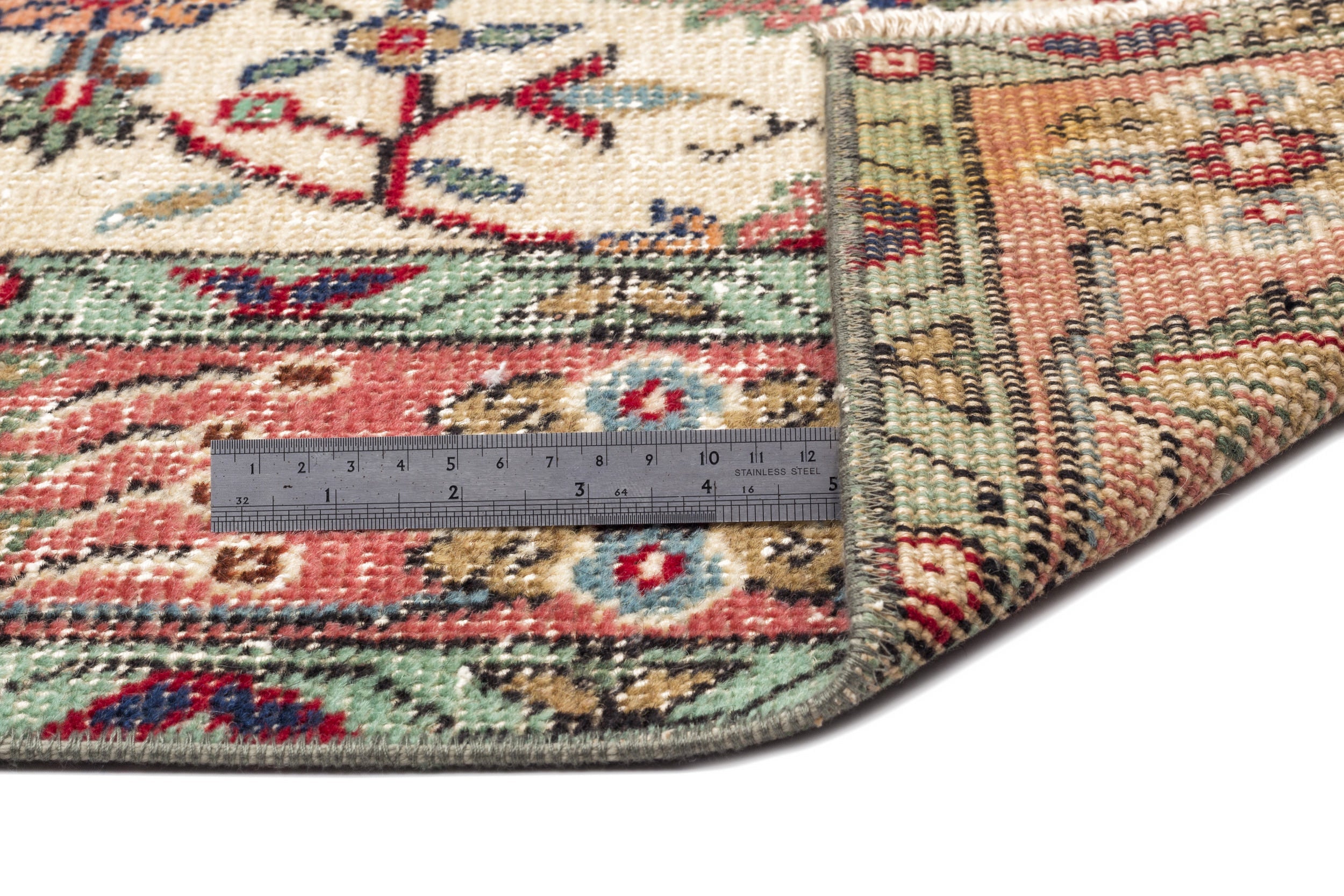 Atina Beige Vintage Wool Handmade Area Rug 5'4" x 9'3"