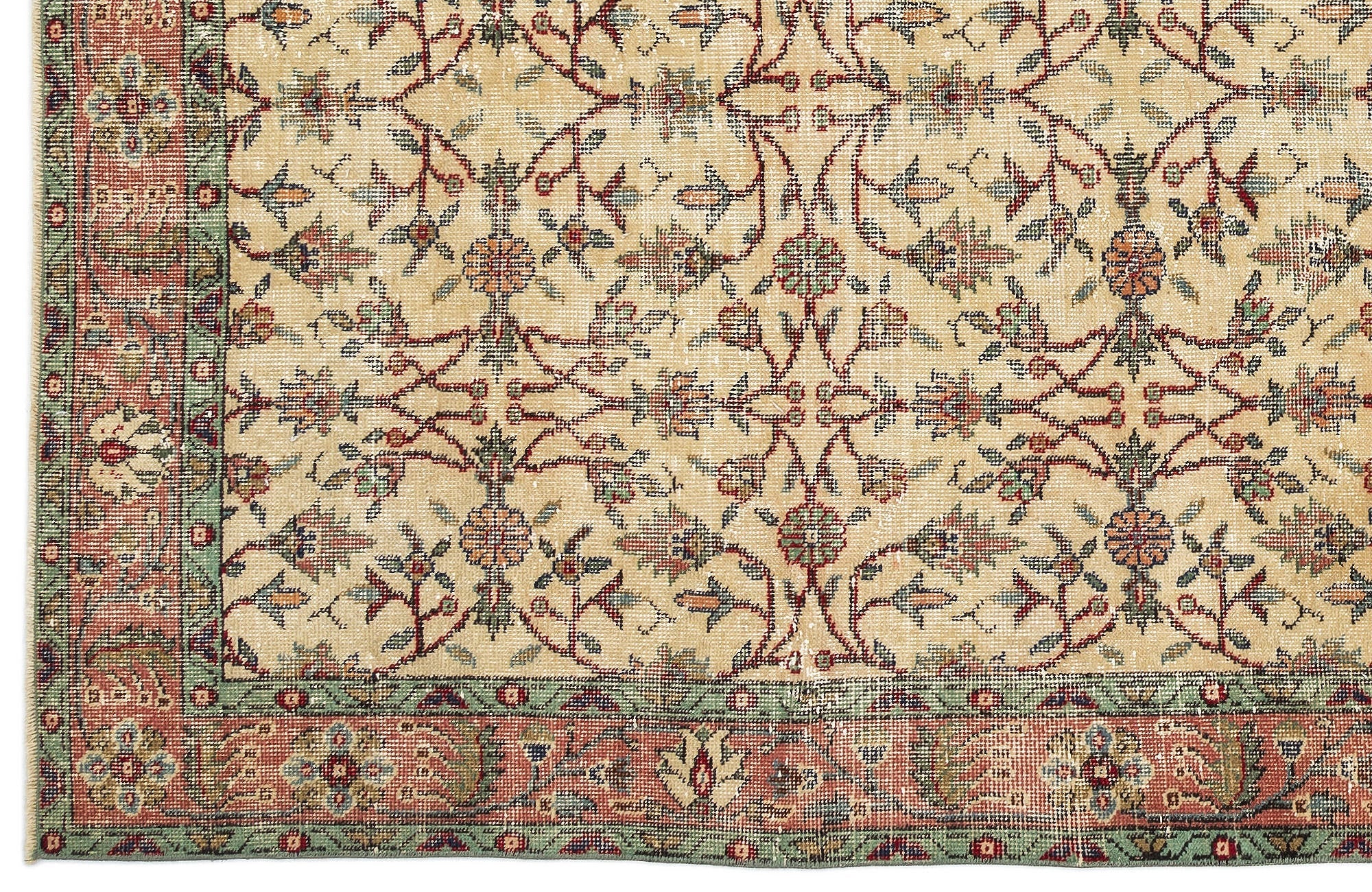 Atina Beige Vintage Wool Handmade Area Rug 5'4" x 9'3"