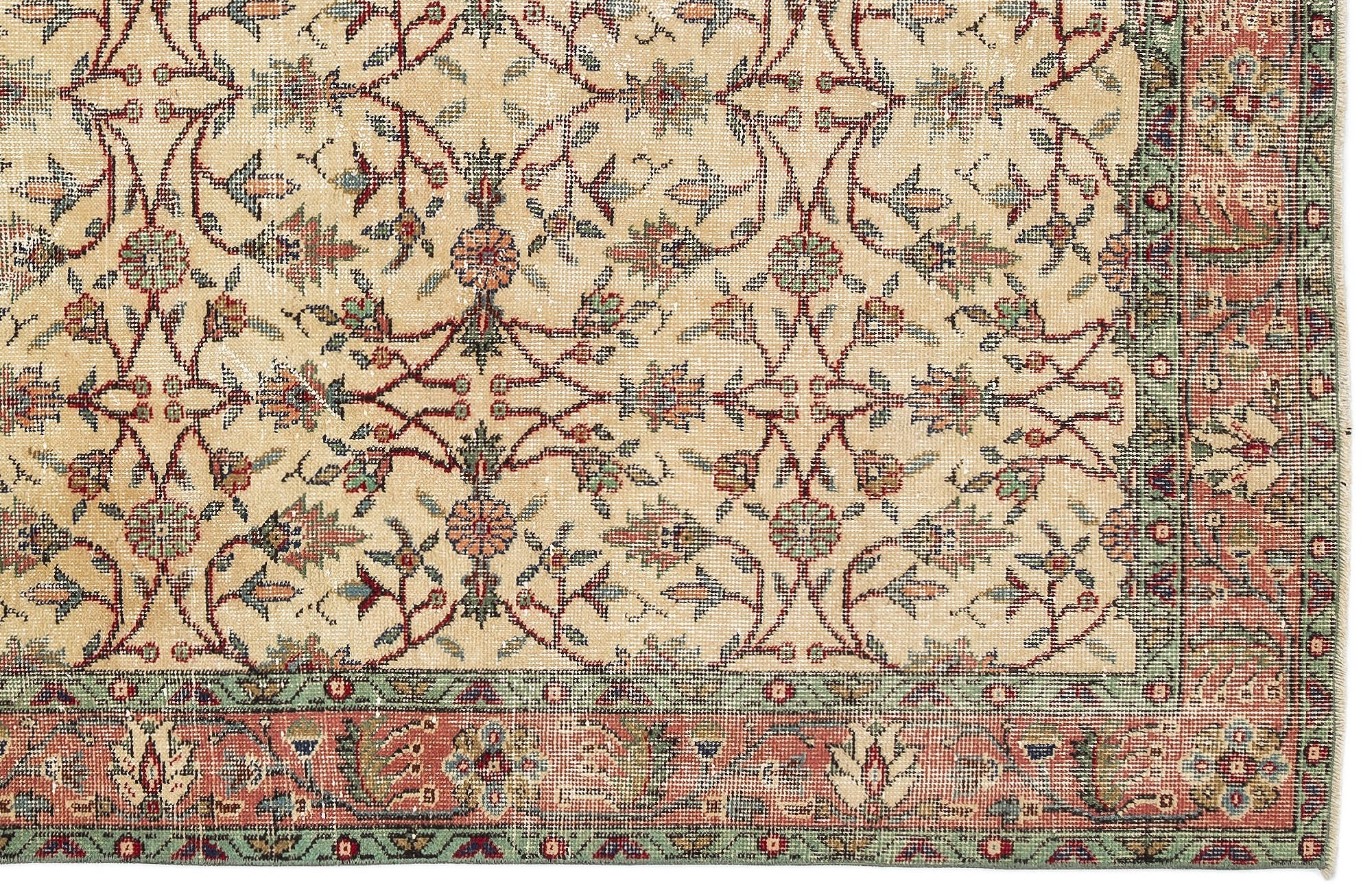Atina Beige Vintage Wool Handmade Area Rug 5'4" x 9'3"