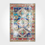 Red Frame Area Rug – Washable Non Slip Chenille Cotton Carpet with Modern Frame Design