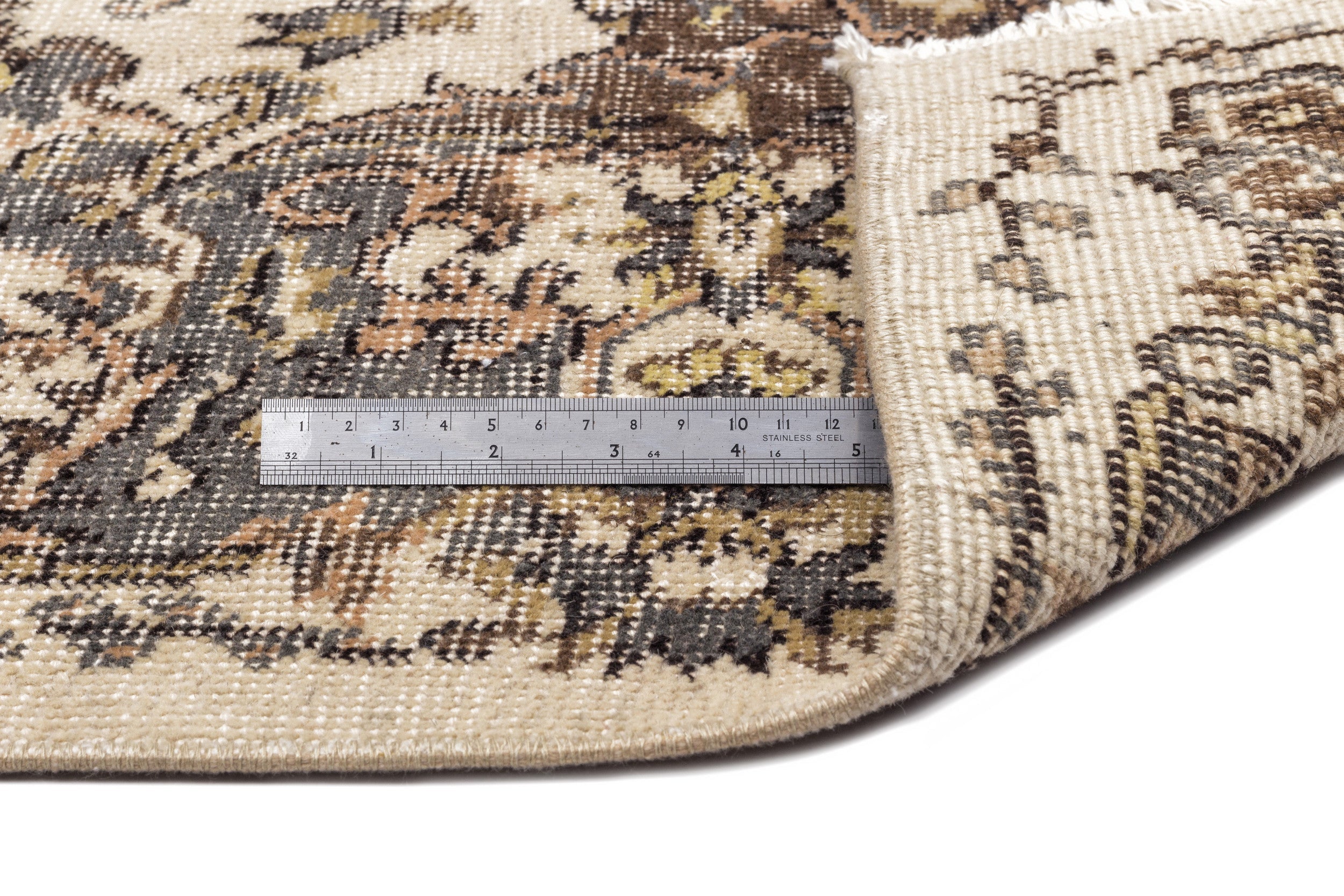 Atina Beige Vintage Wool Handmade Area Rug 5'5" x 9'3"