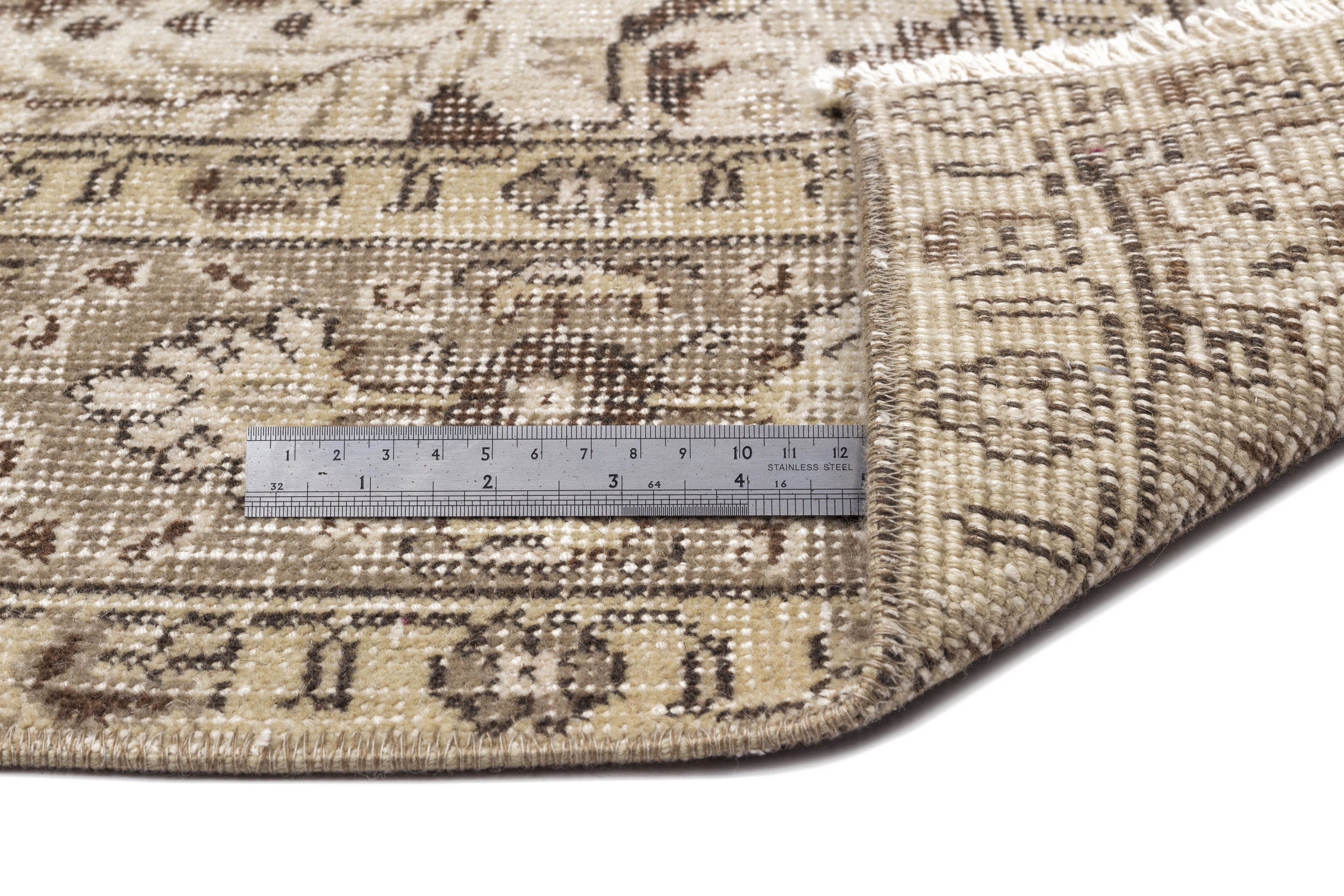 Atina Beige Vintage Wool Handmade Area Rug 5'6" x 8'2"