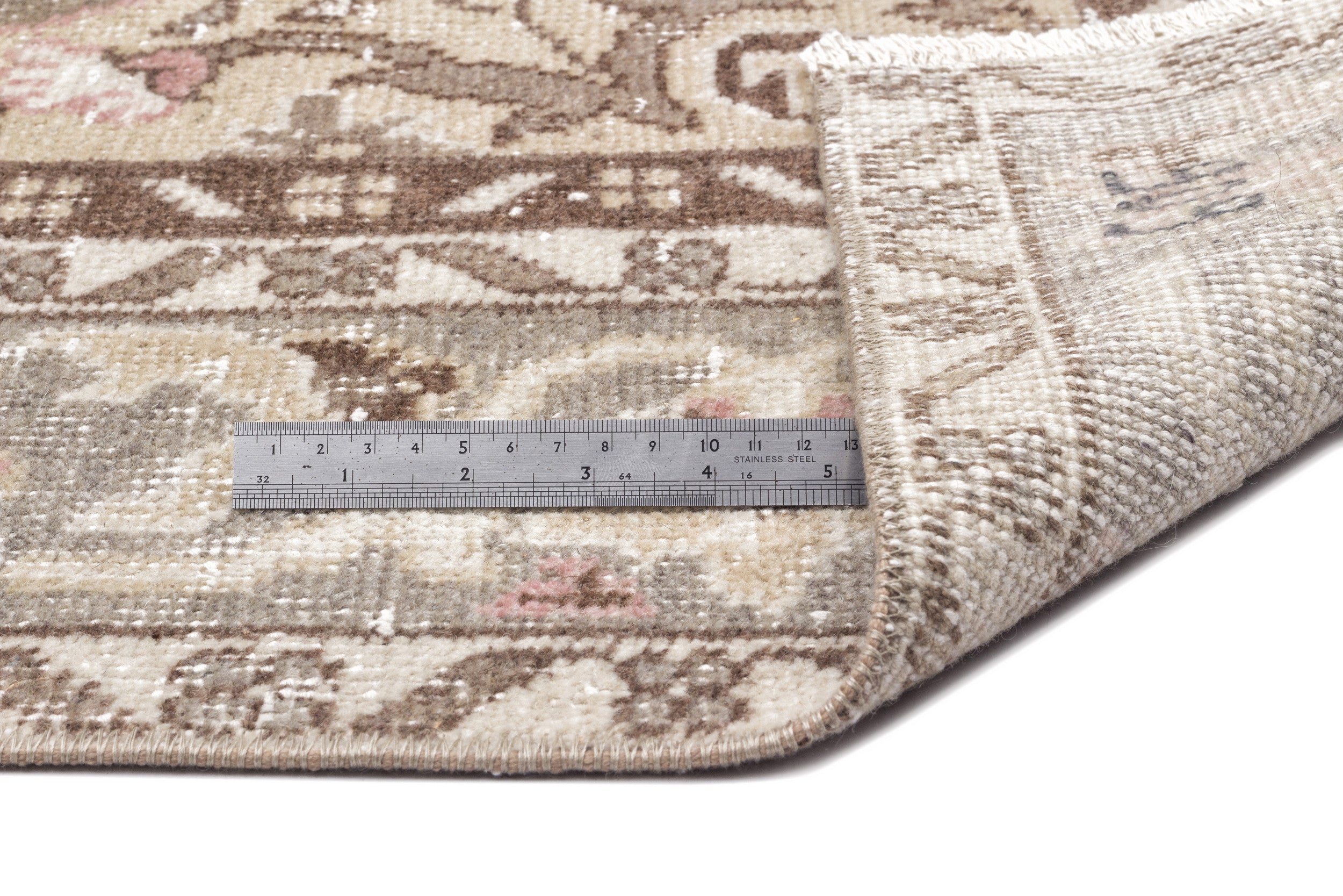 Atina Beige Vintage Wool Handmade Area Rug 6'3" x 8'9"