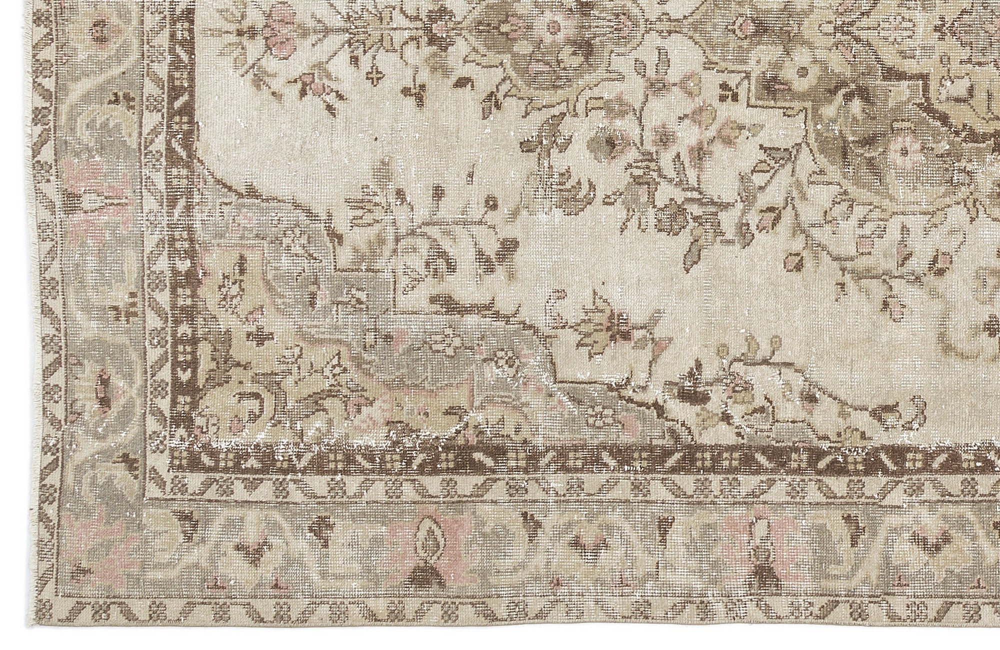Atina Beige Vintage Wool Handmade Area Rug 6'3" x 8'9"