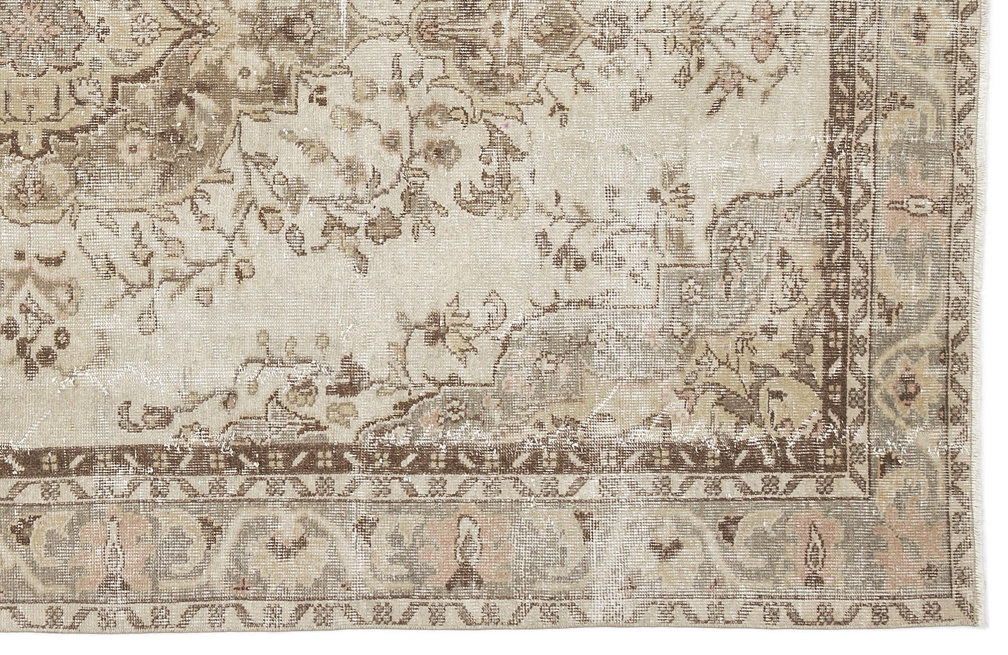 Atina Beige Vintage Wool Handmade Area Rug 6'3" x 8'9"