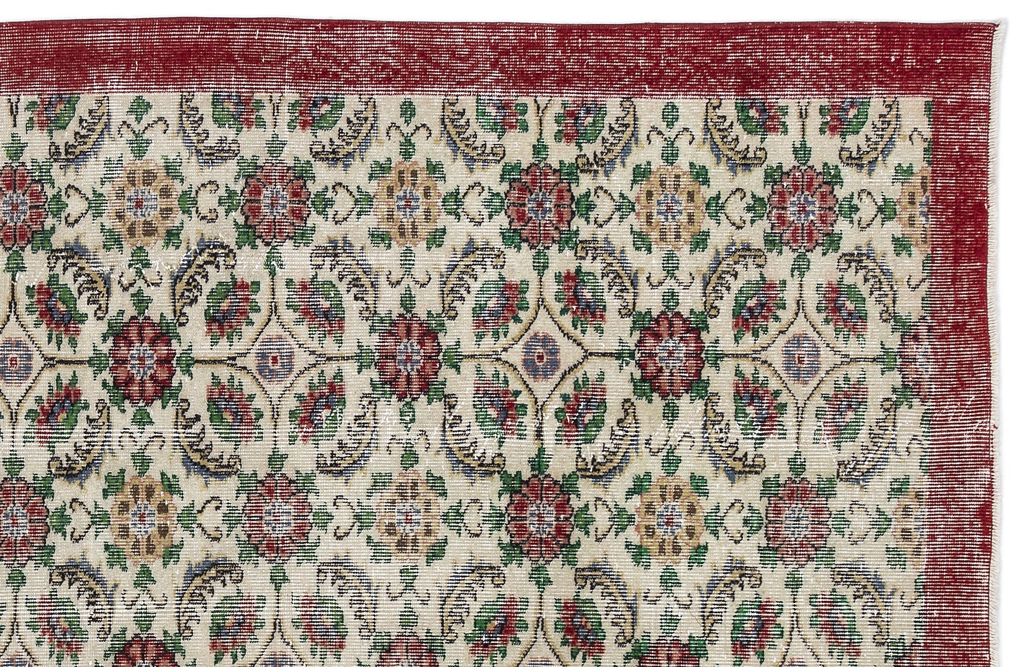 Atina Cream Vintage Wool Handmade Area Rug 6'2" x 9'4"