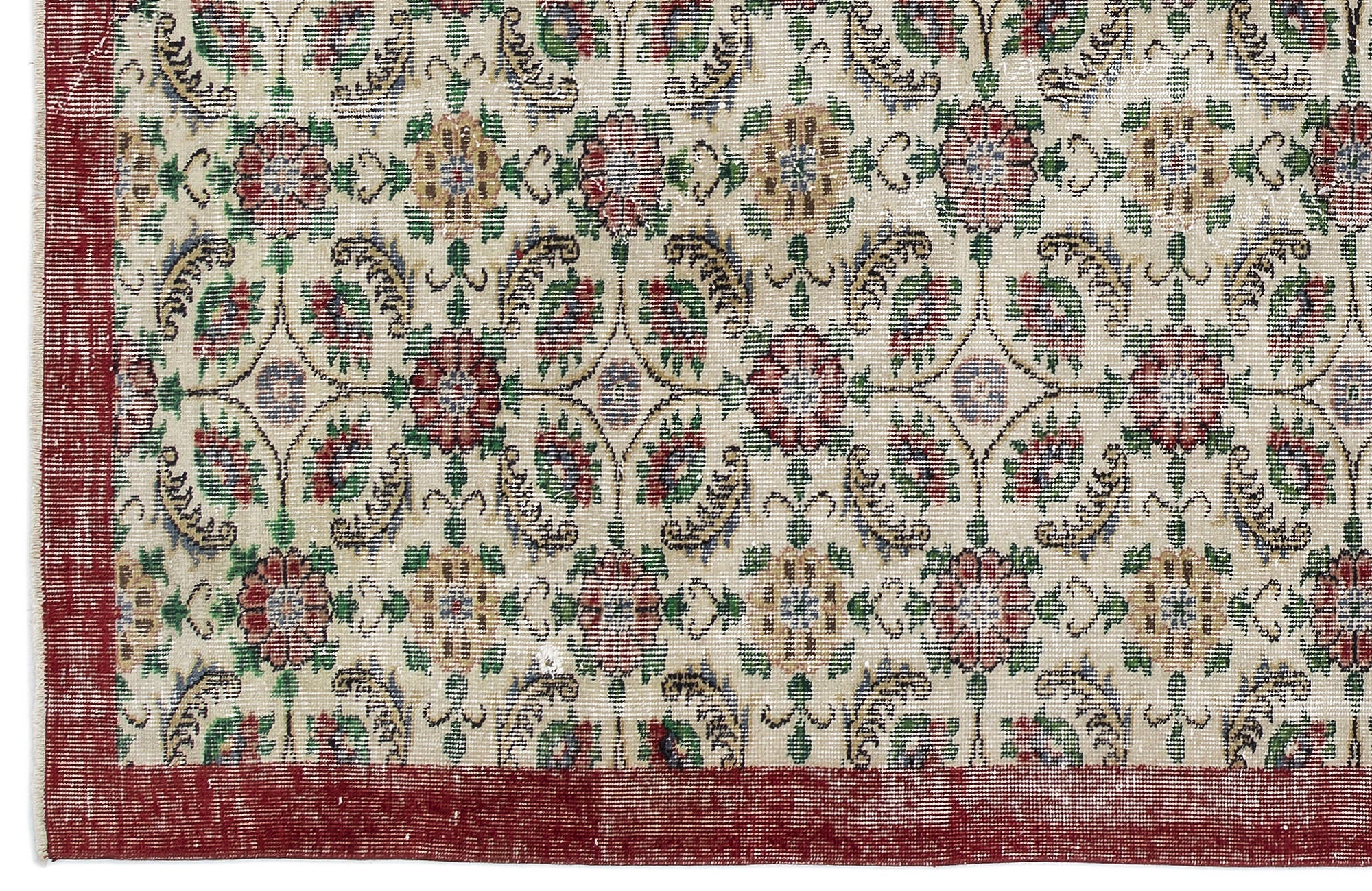 Atina Cream Vintage Wool Handmade Area Rug 6'2" x 9'4"