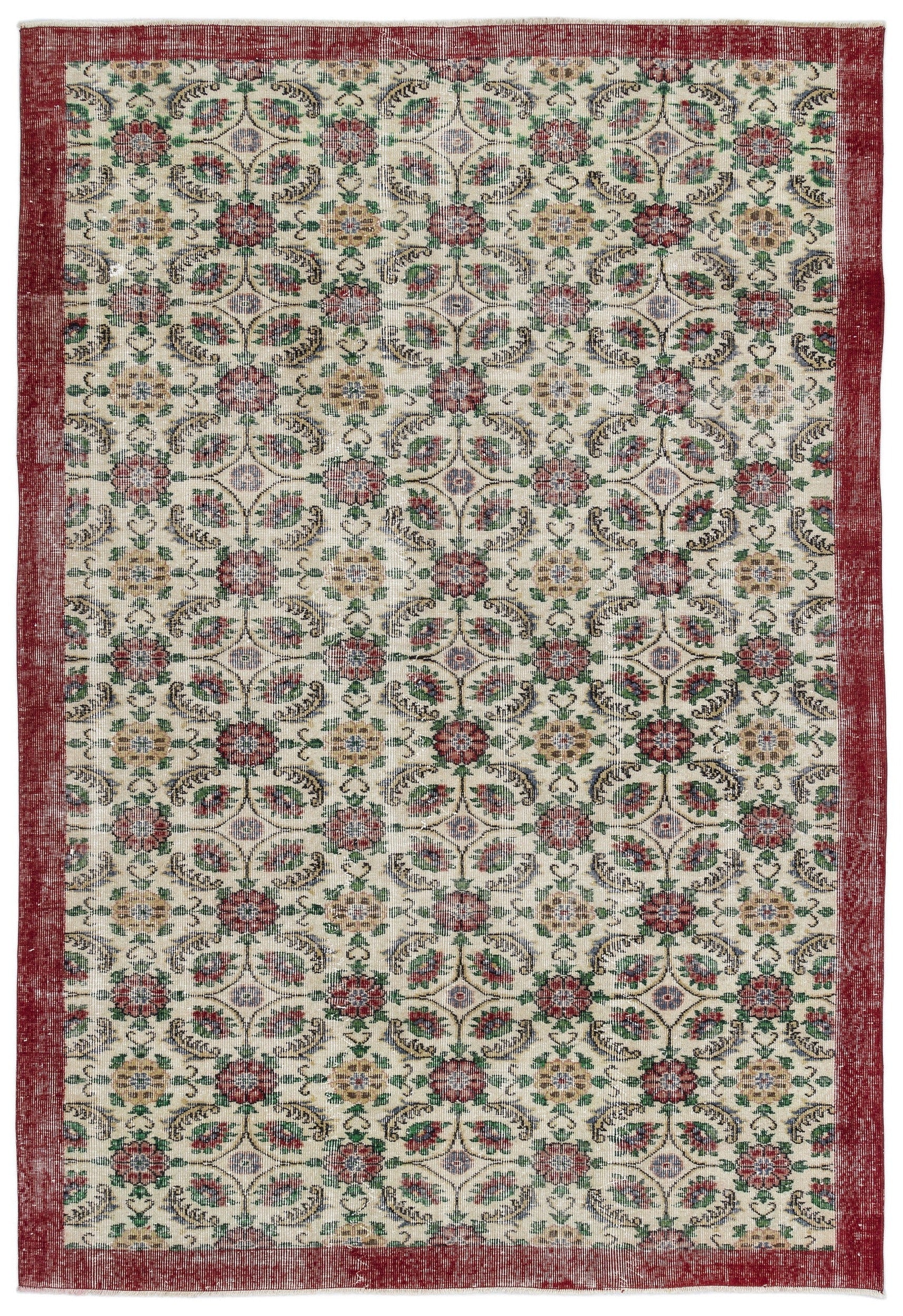 Atina Cream Vintage Wool Handmade Area Rug 6'2" x 9'4"