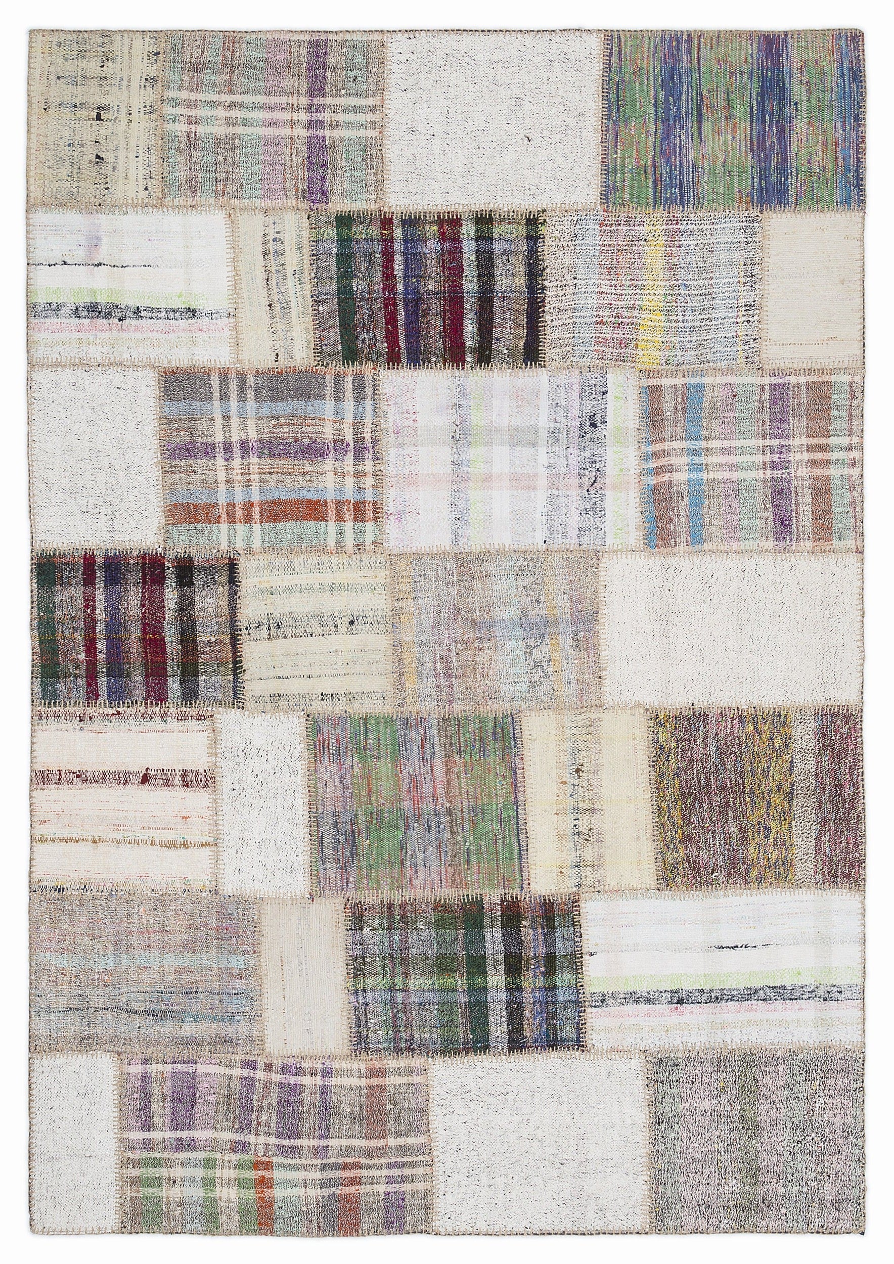Teselya 1038 Beige Striped Wool Handmade Area Rug 5'3" x 7'7"