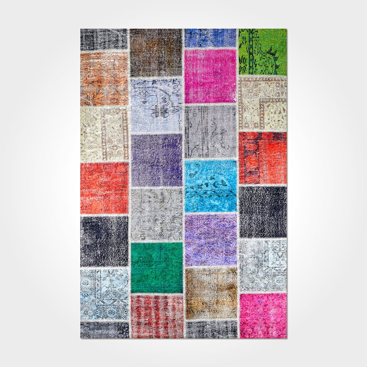 Patchwork Area Rug – Washable Non Slip Chenille Cotton Rug in Pink Patchwork Design