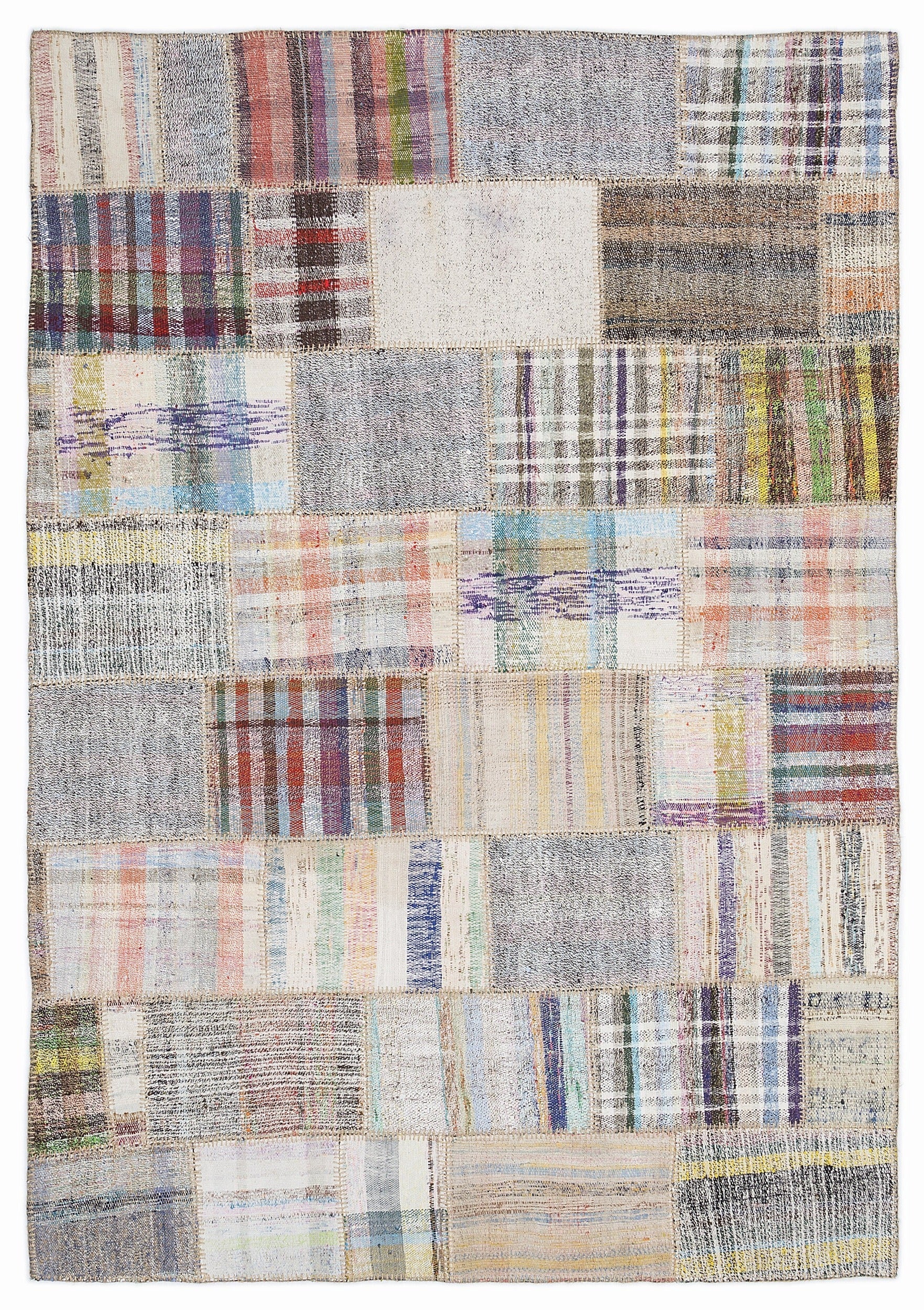 Teselya 1040 Beige Striped Wool Handmade Area Rug 5'3" x 7'7"